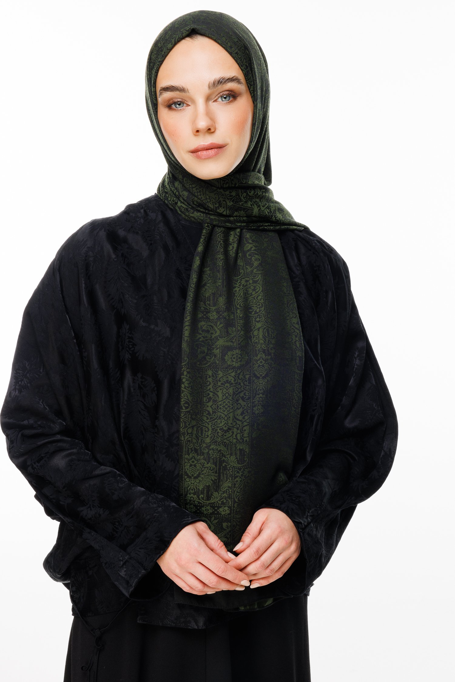 Henna Pattern Double-Sided Shawl - Black-Khaki
