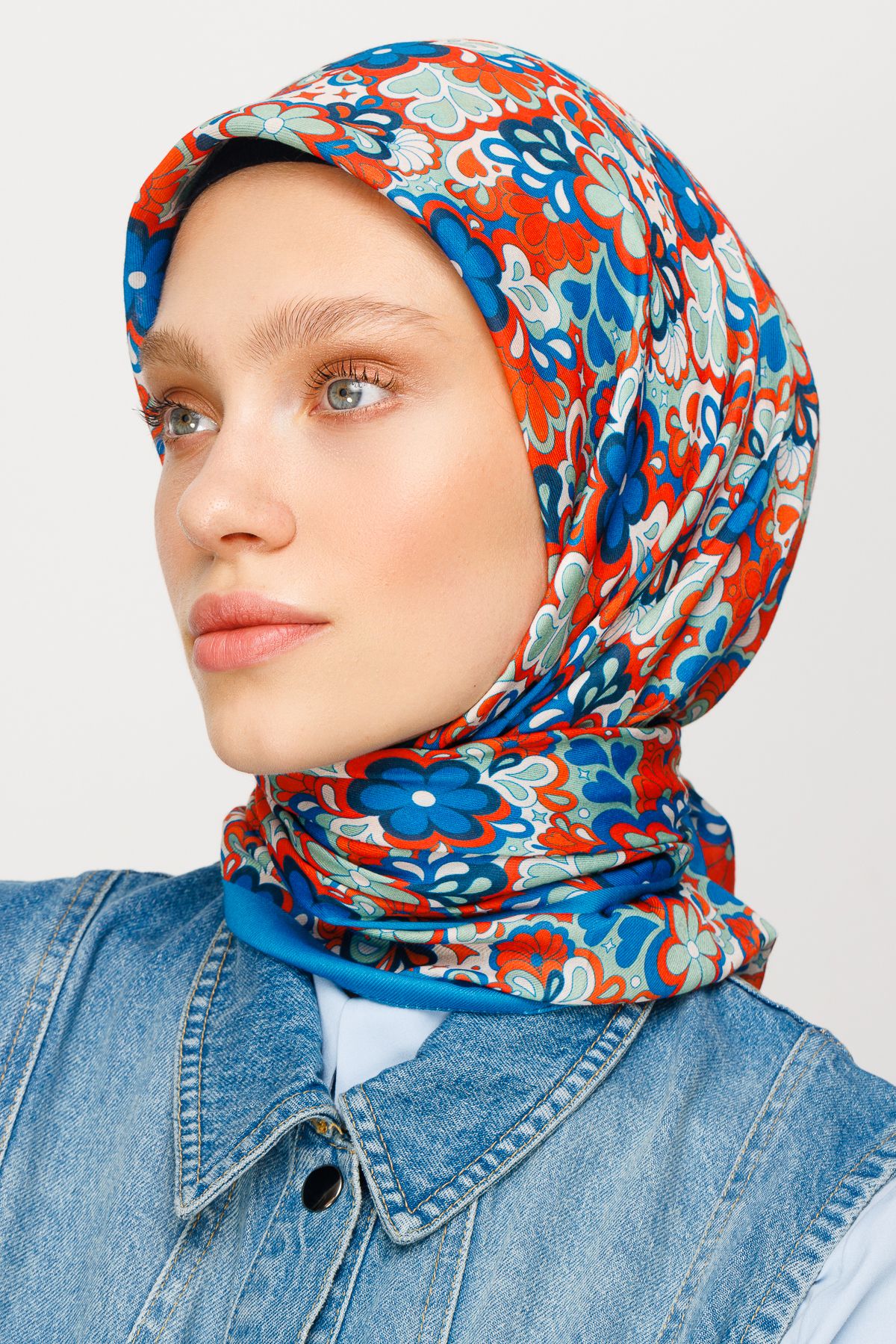 Daisy Pattern Digital Soft Scarf - Turuncu