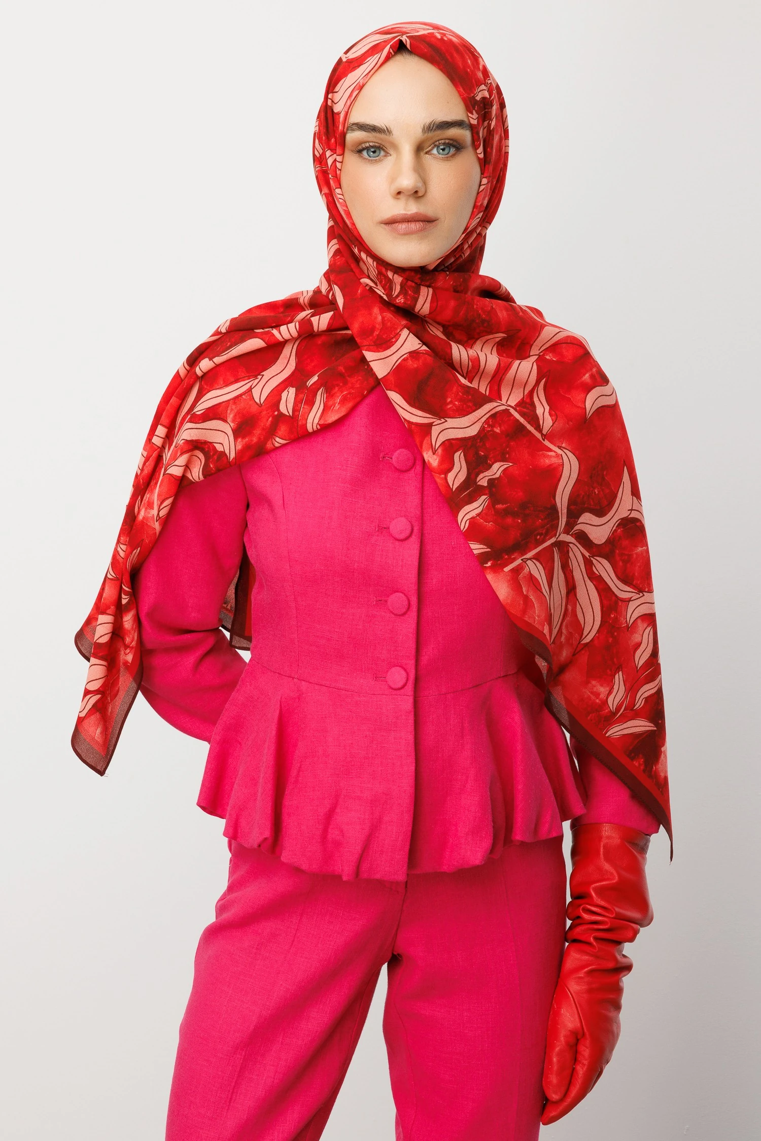 Frond Pattern Hebei Silk Shawl - Burgundy