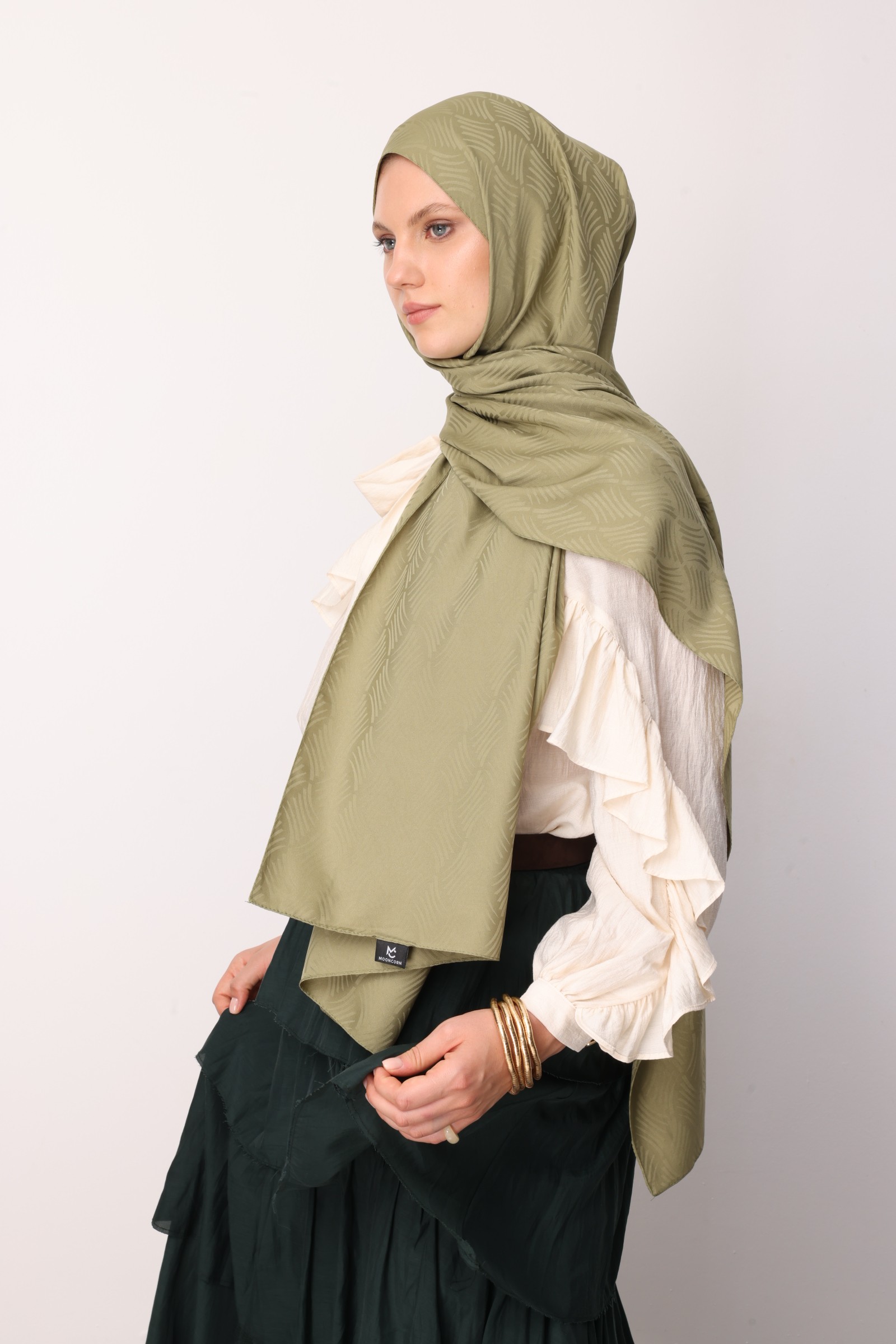 Aura Pattern Silk Jacquard Shawl - Soft Green
