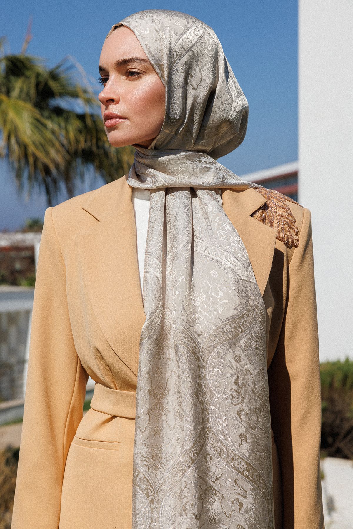 Shline Line Viscose Shawl - Mink-Cağla