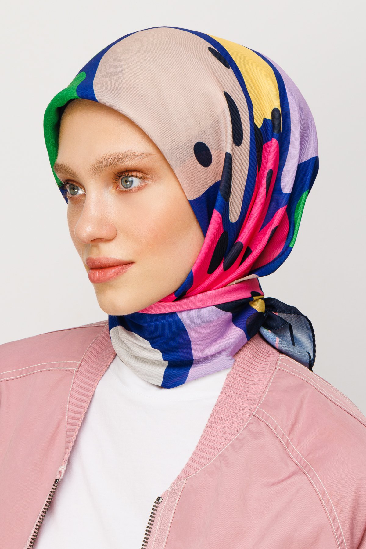 Bloom Pattern Digital Soft Scarf - Sax Blue