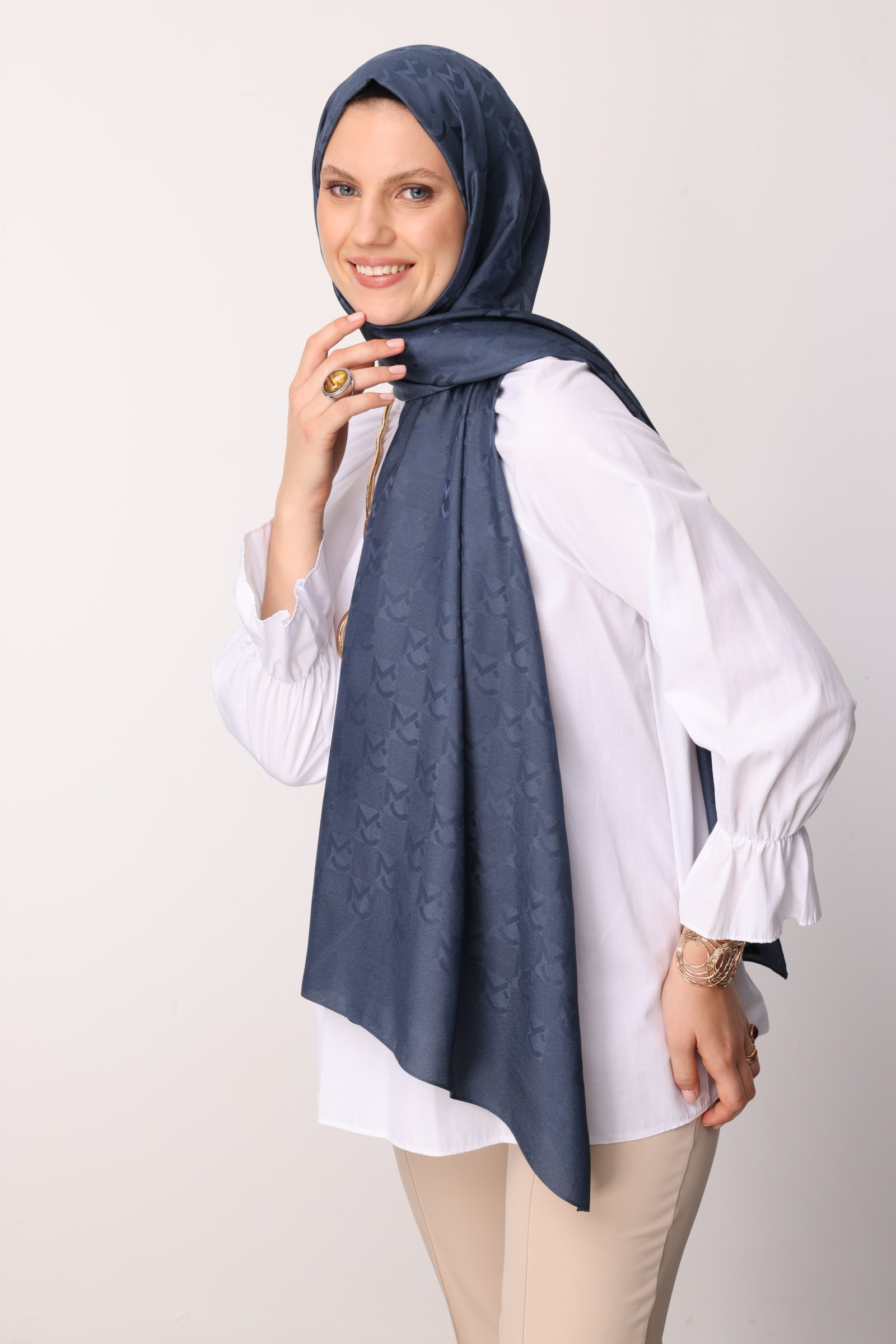 MC Pattern Jacquard Shawl - Midnight Blue