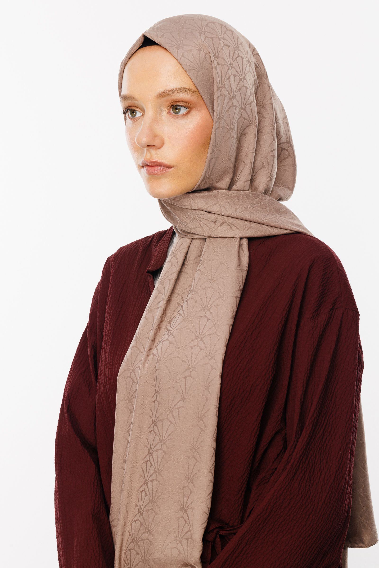 Lotus Pattern Silk Jacquard Shawl - Canyon