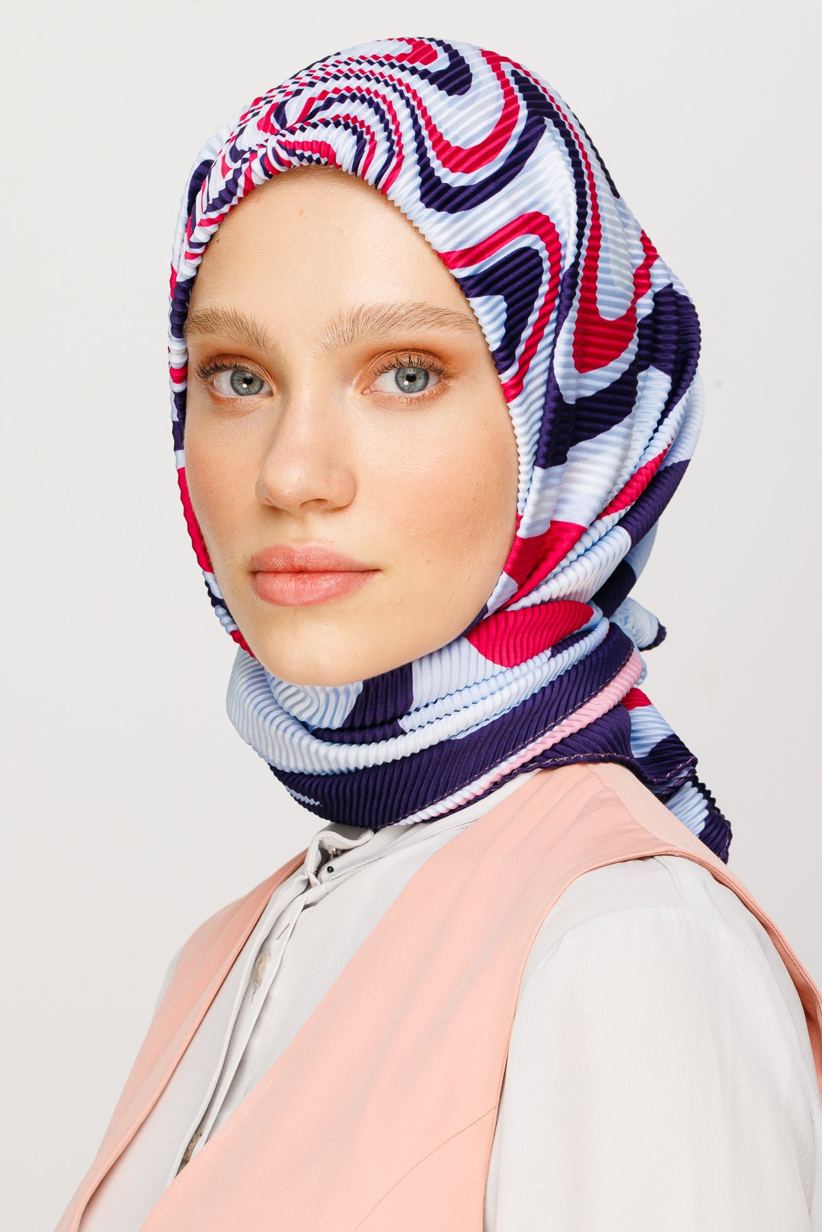 Mira Pattern Pleated Scarf - Ice Blue