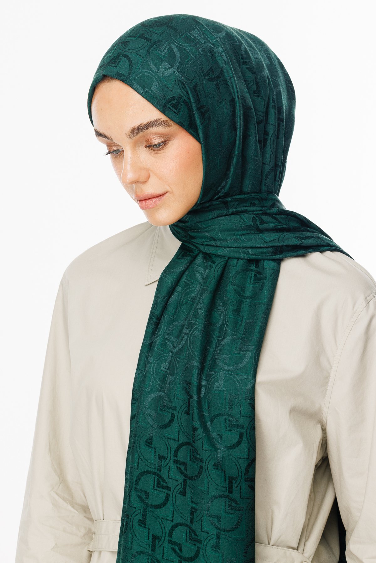 Longar Pattern Shiny Jacquard Shawl - Emerald