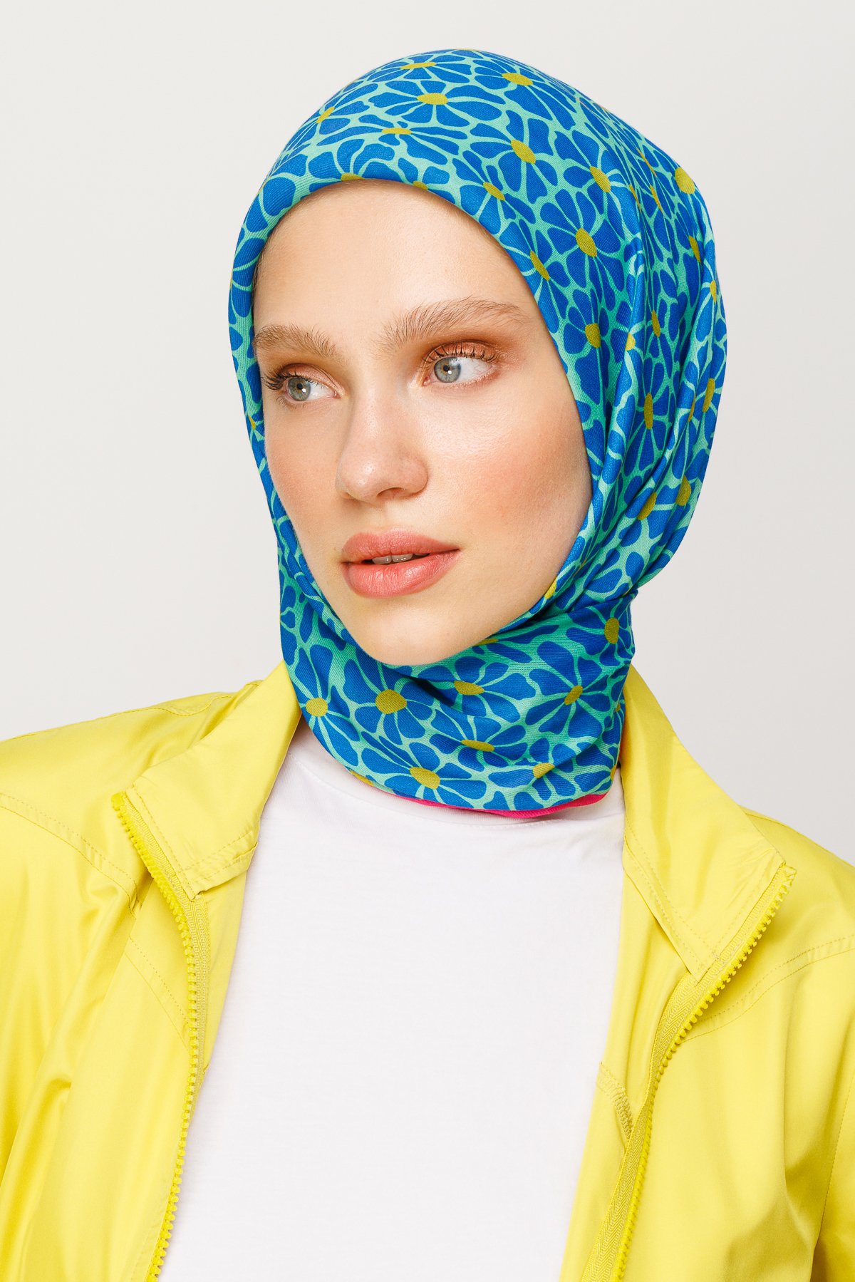 Clover Pattern Digital Soft Scarf - İndigo