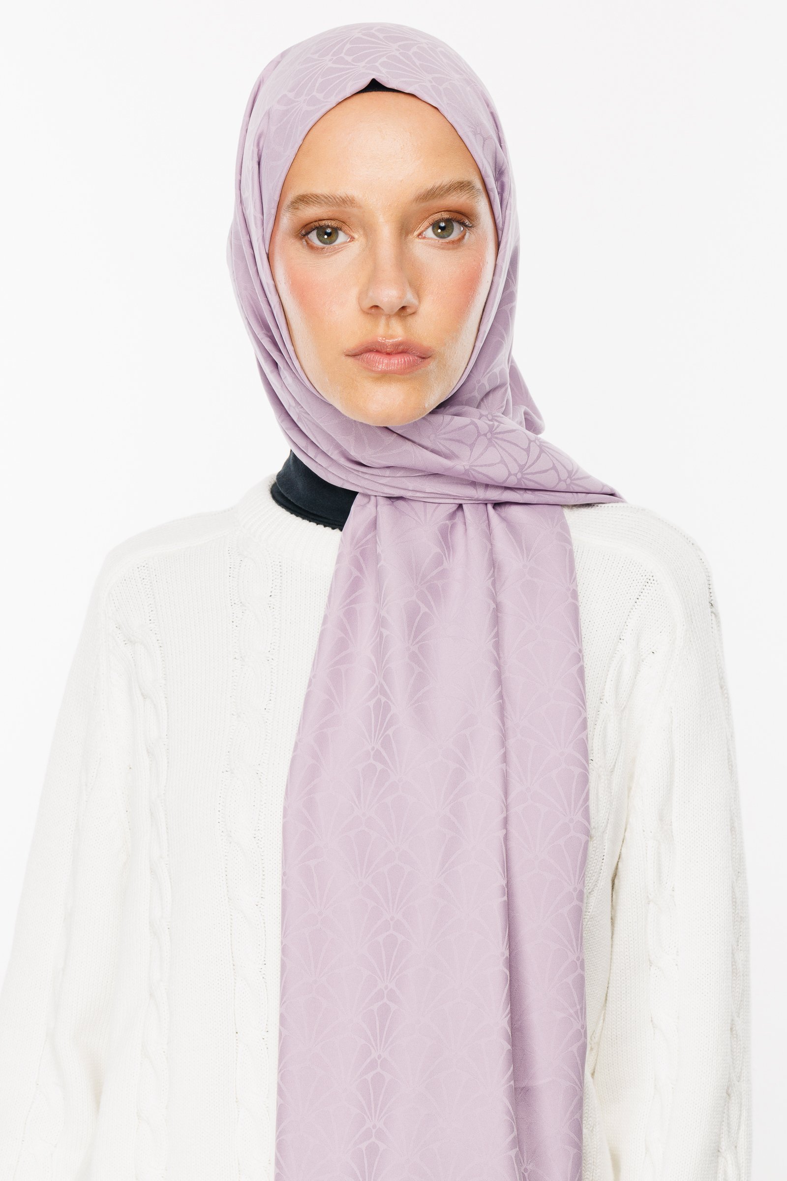 Lotus Pattern Silk Jacquard Shawl - Lilac