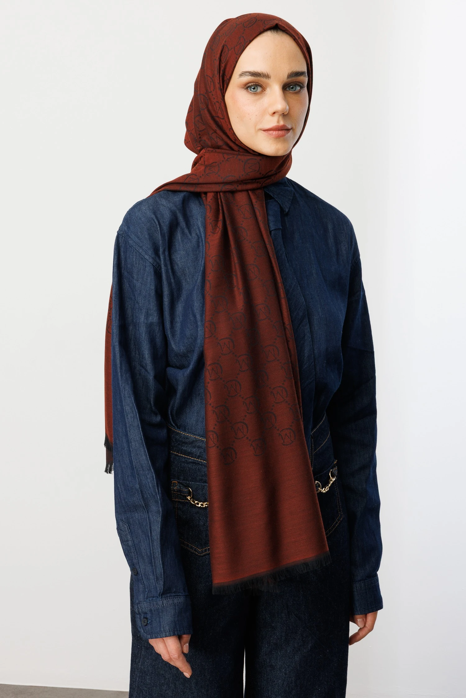 Wool Silk Shawl - Red Coffee