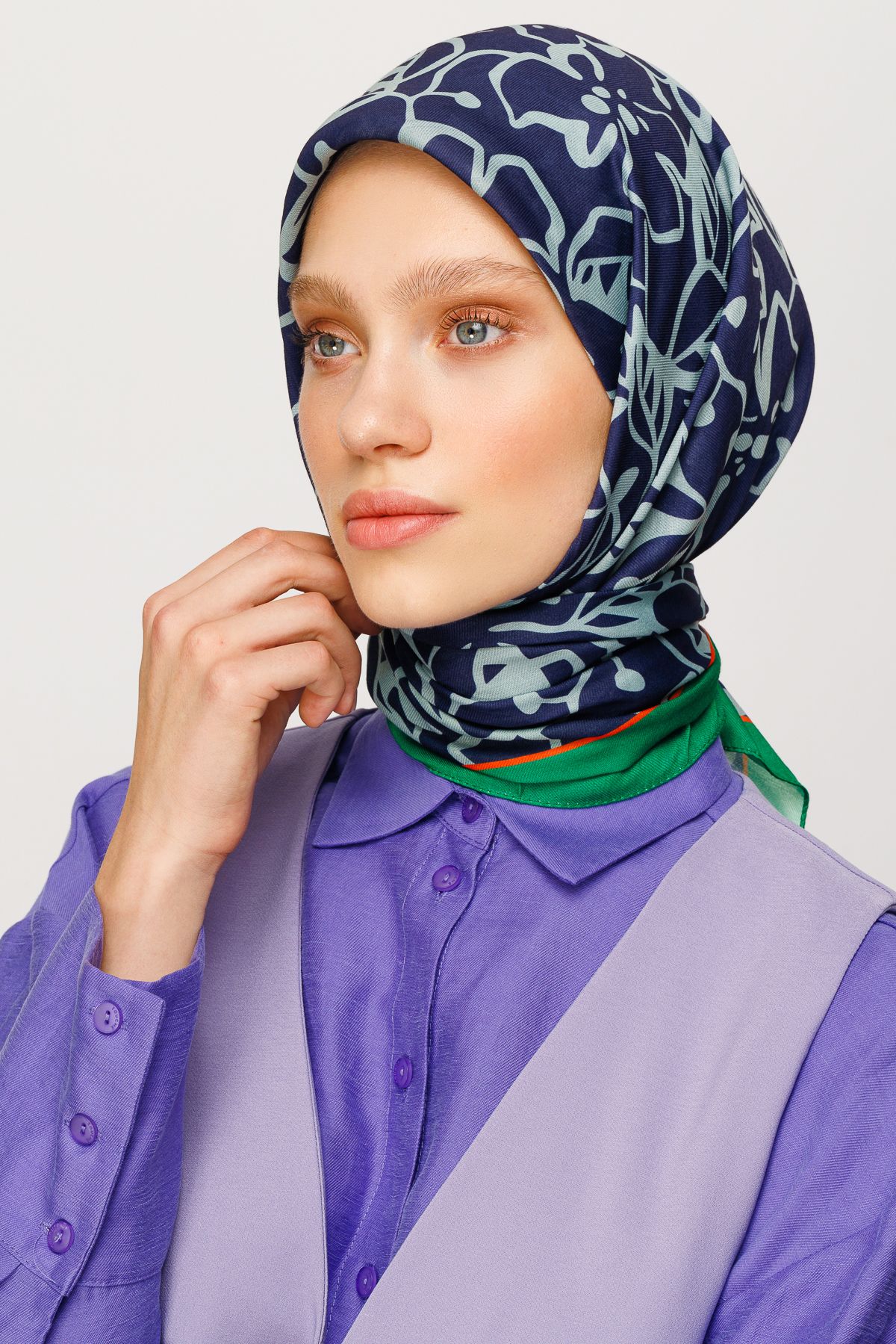 Floral Desen Dijital Soft Eşarp - Lacivert