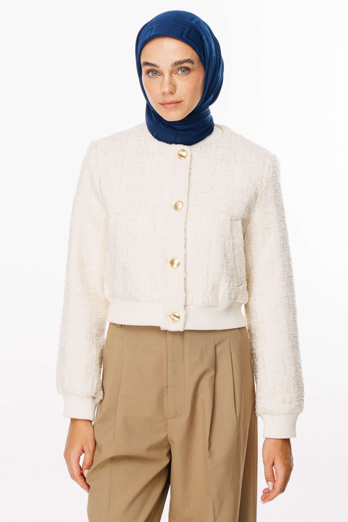 Viora Pattern Silky Jacquard Scarf - Navyblue