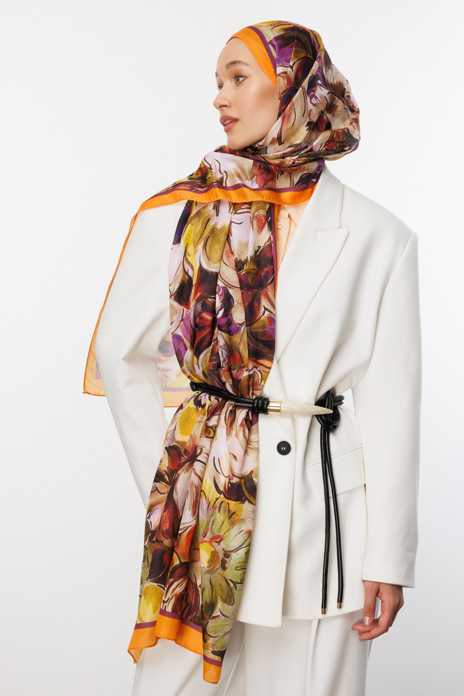 Patterned Cotton Shawl - Turuncu