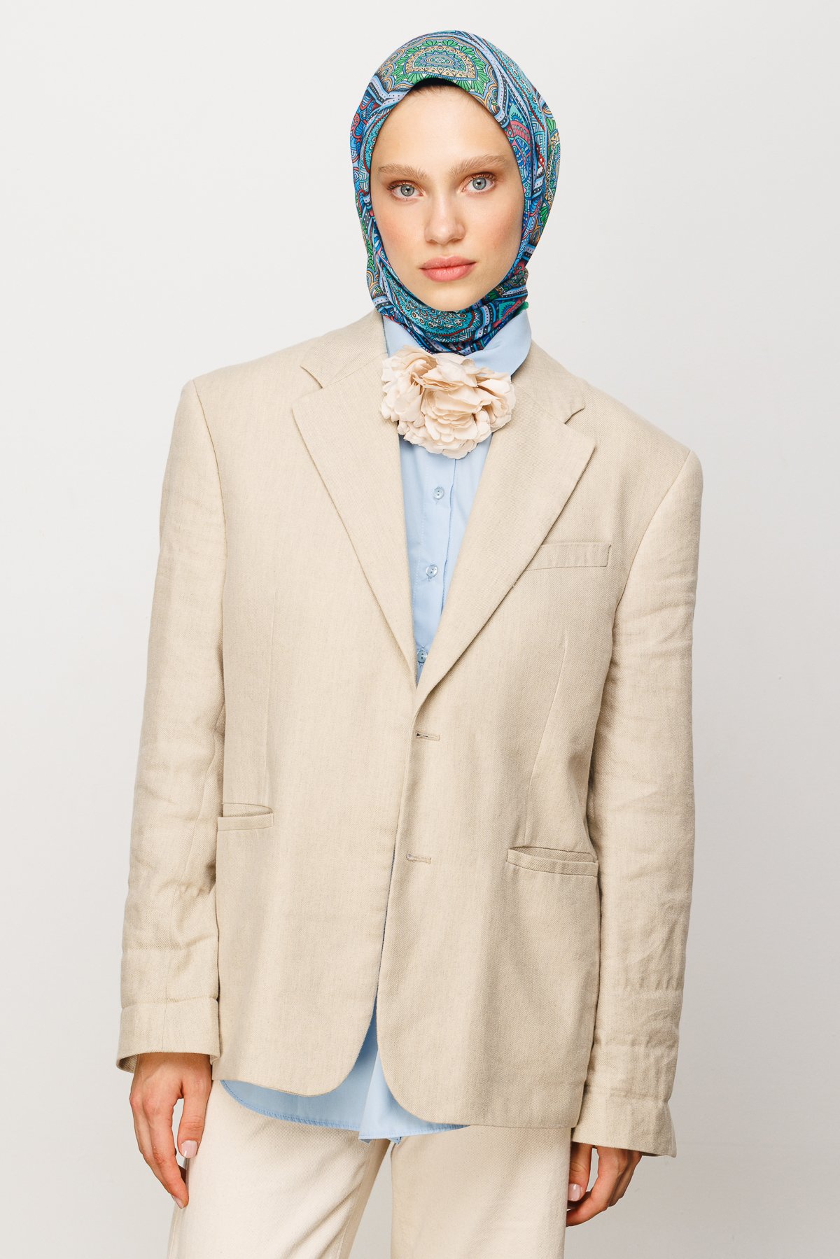 Ethnic Pattern Digital Soft Scarf - Water Green