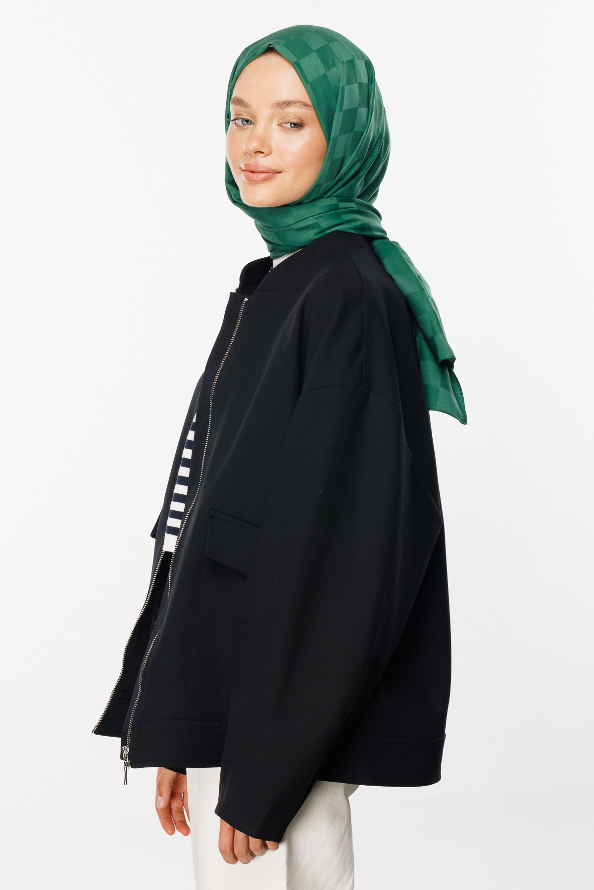Checkers Pattern Silk Jacquard Shawl - Jade