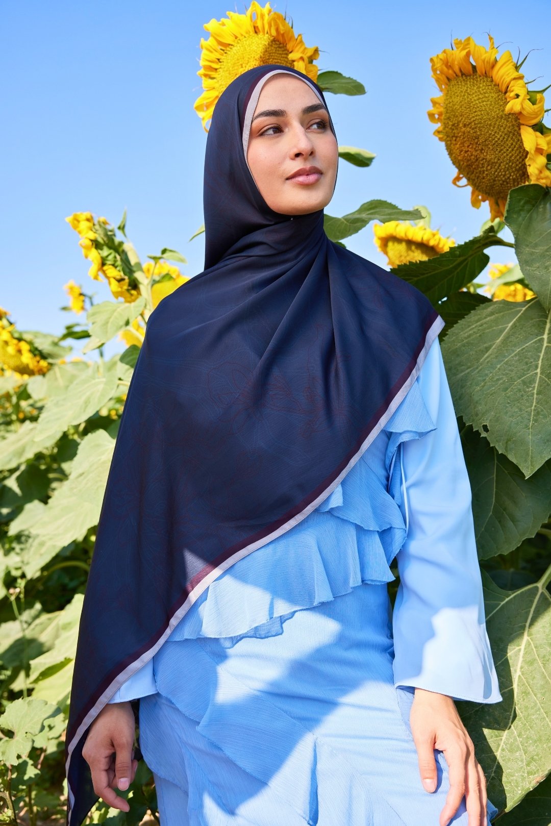 Yekta Desen Sakura İpek Şal - Dark Blue