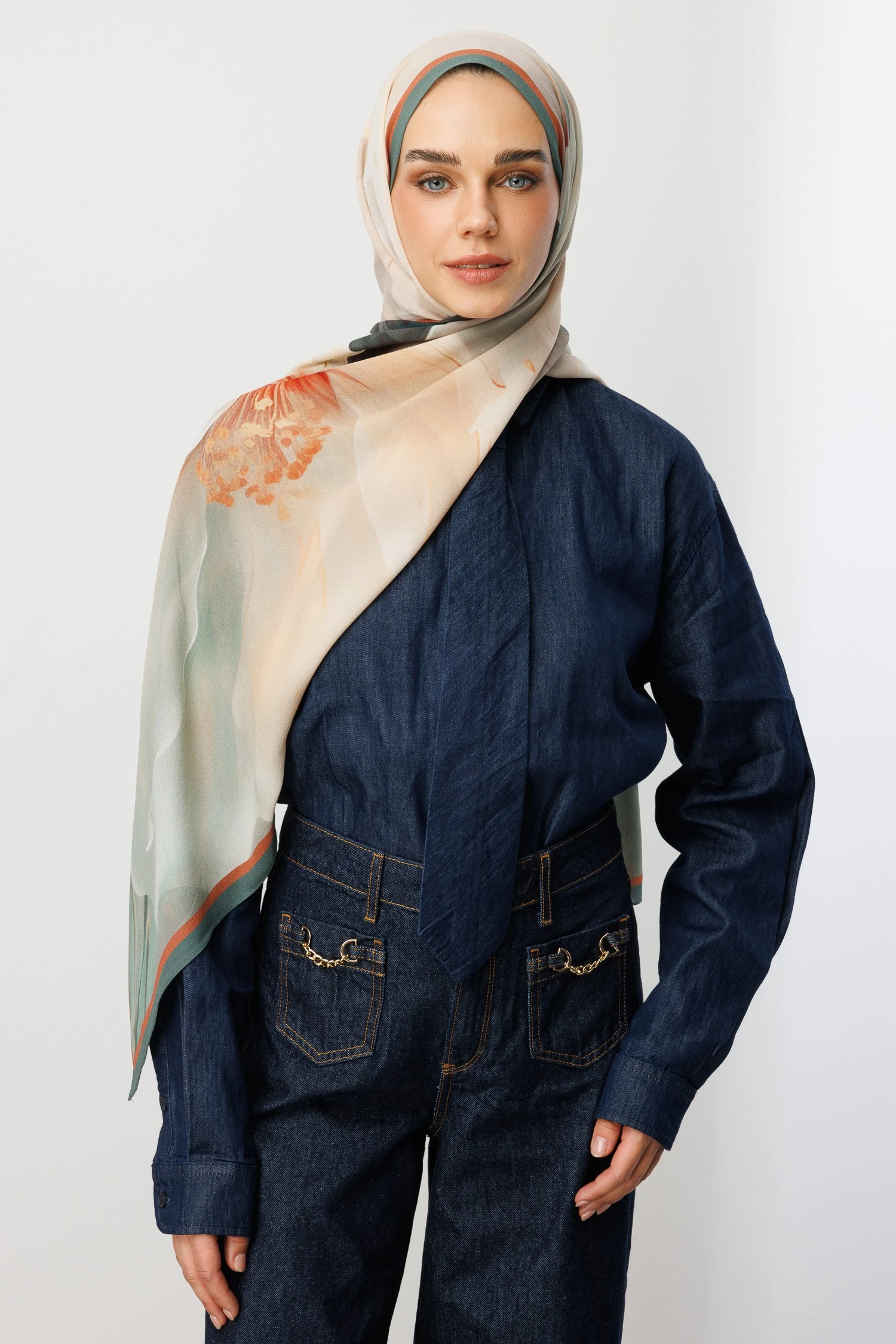 Pure Desen Hebei İpek Şal - Soft Yeşil