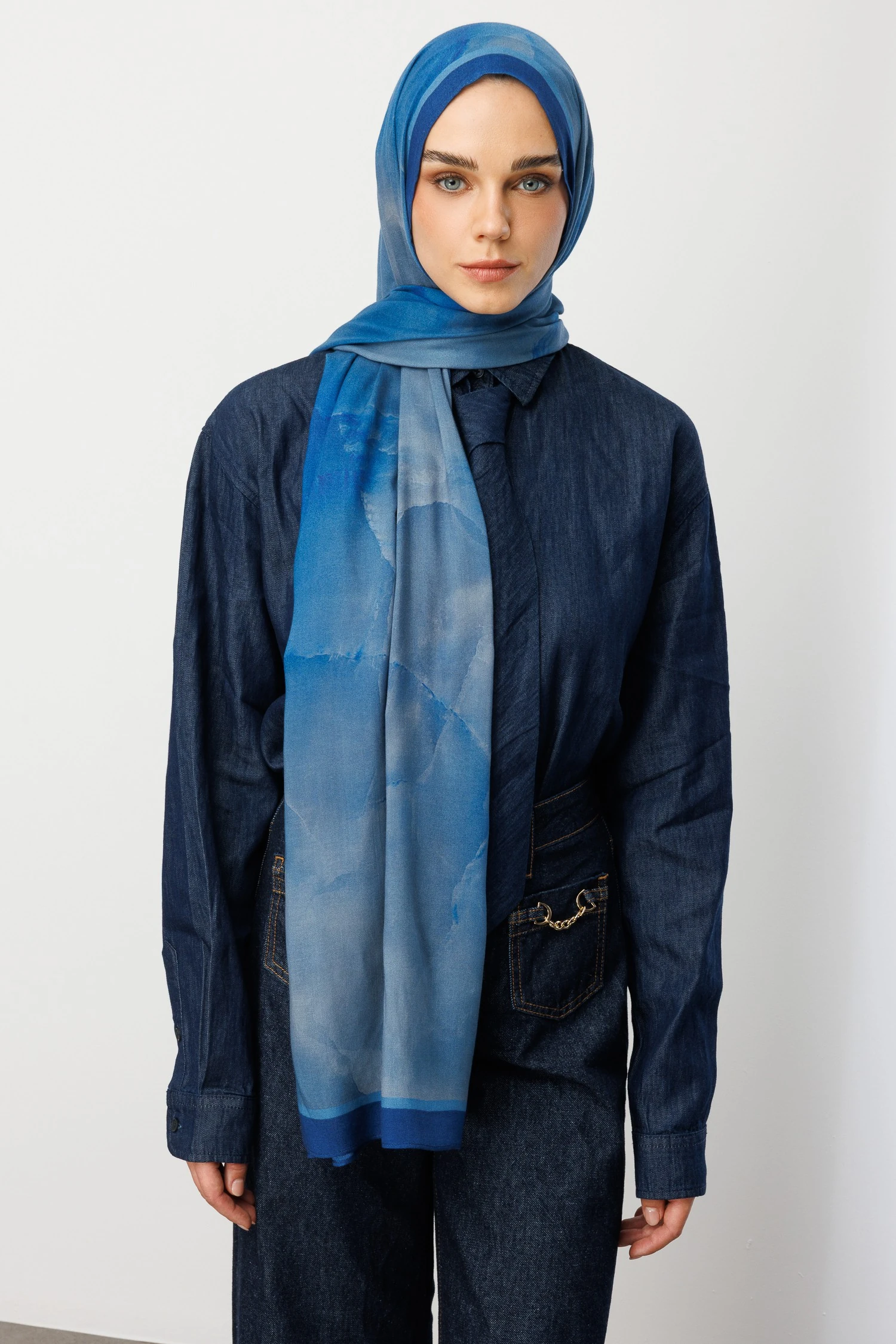 Moreal Desen Rami Şal - Navyblue