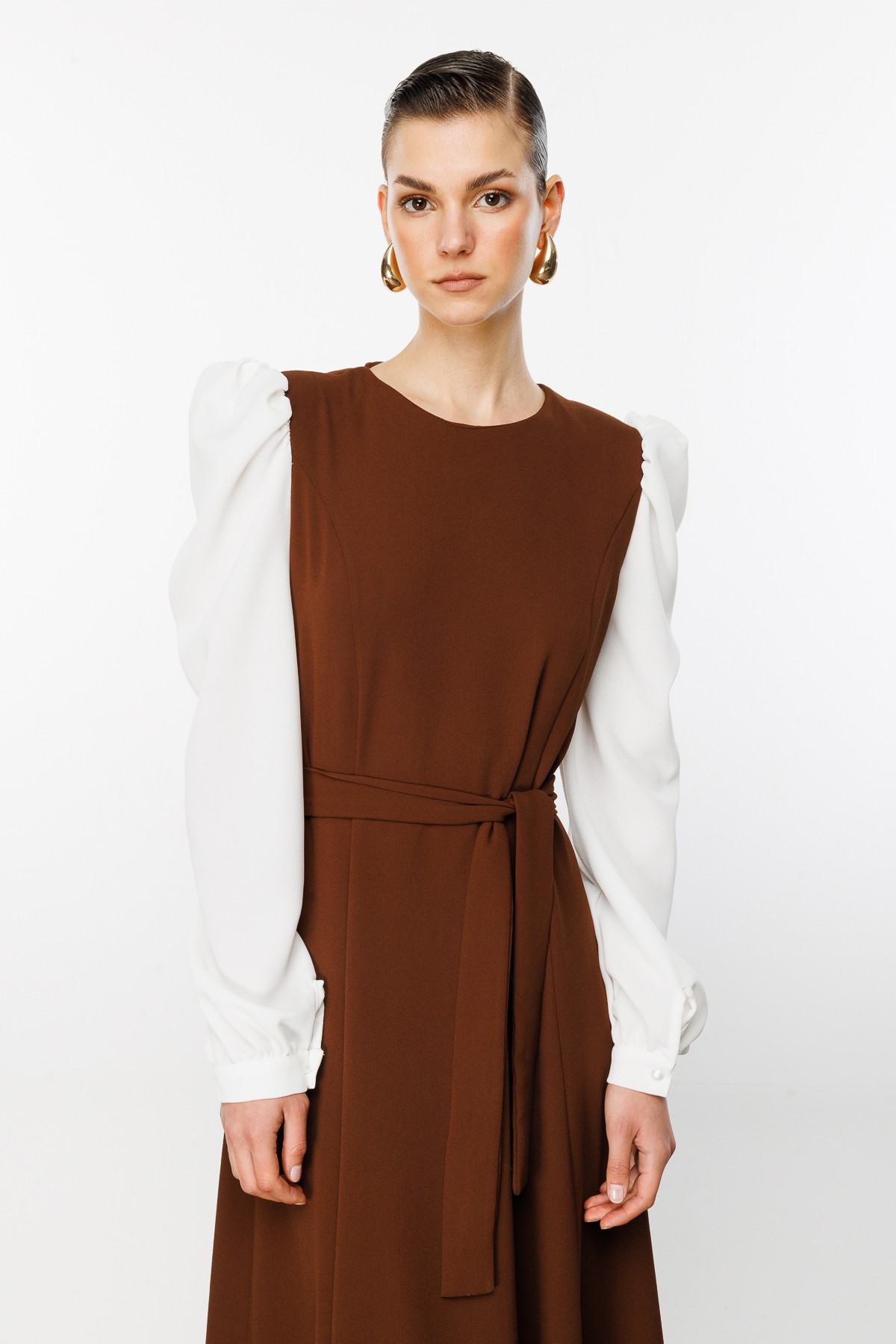 Shoulder Detailed Belted Dress