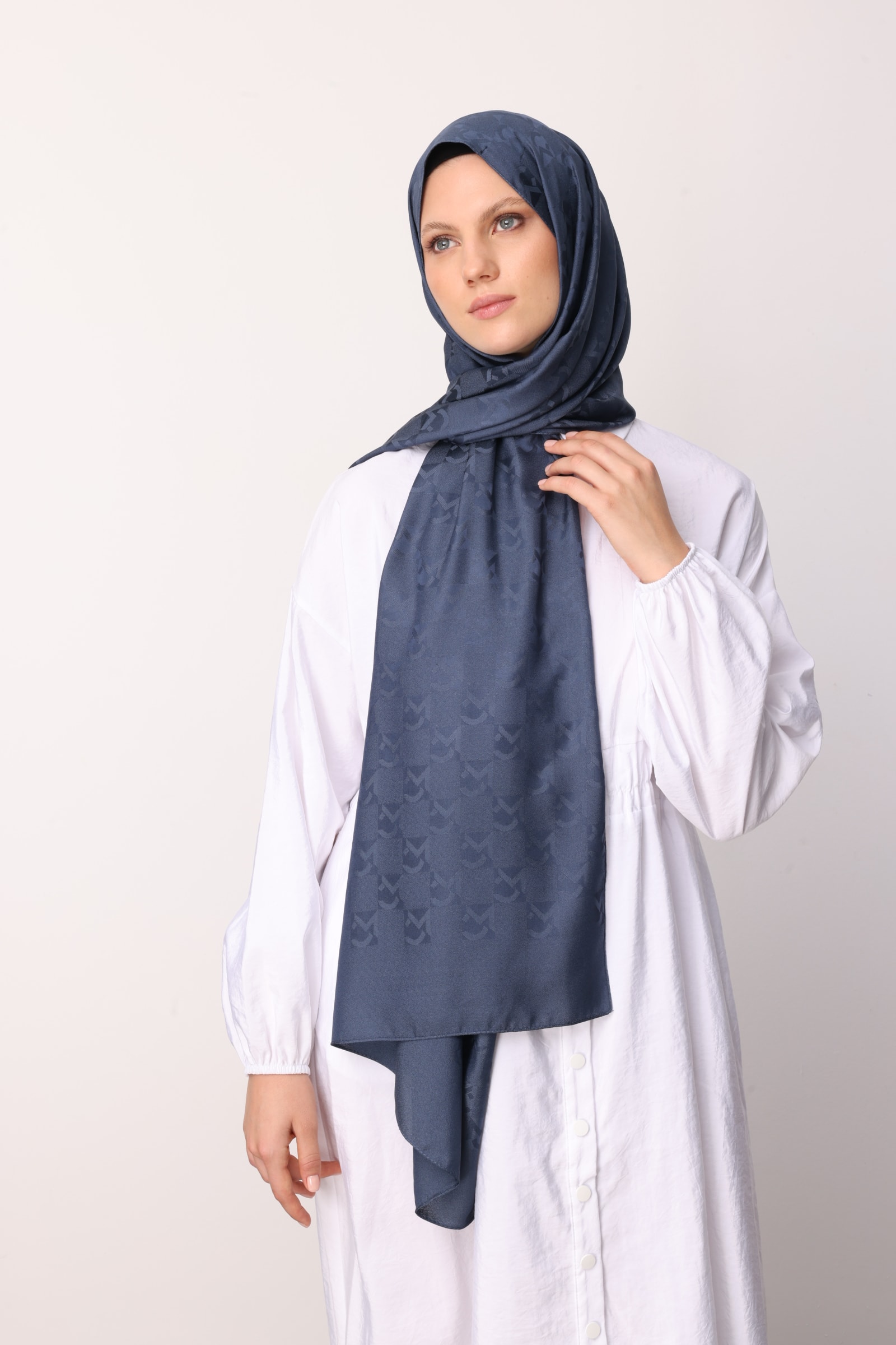 MC Pattern Jacquard Shawl - Midnight Blue