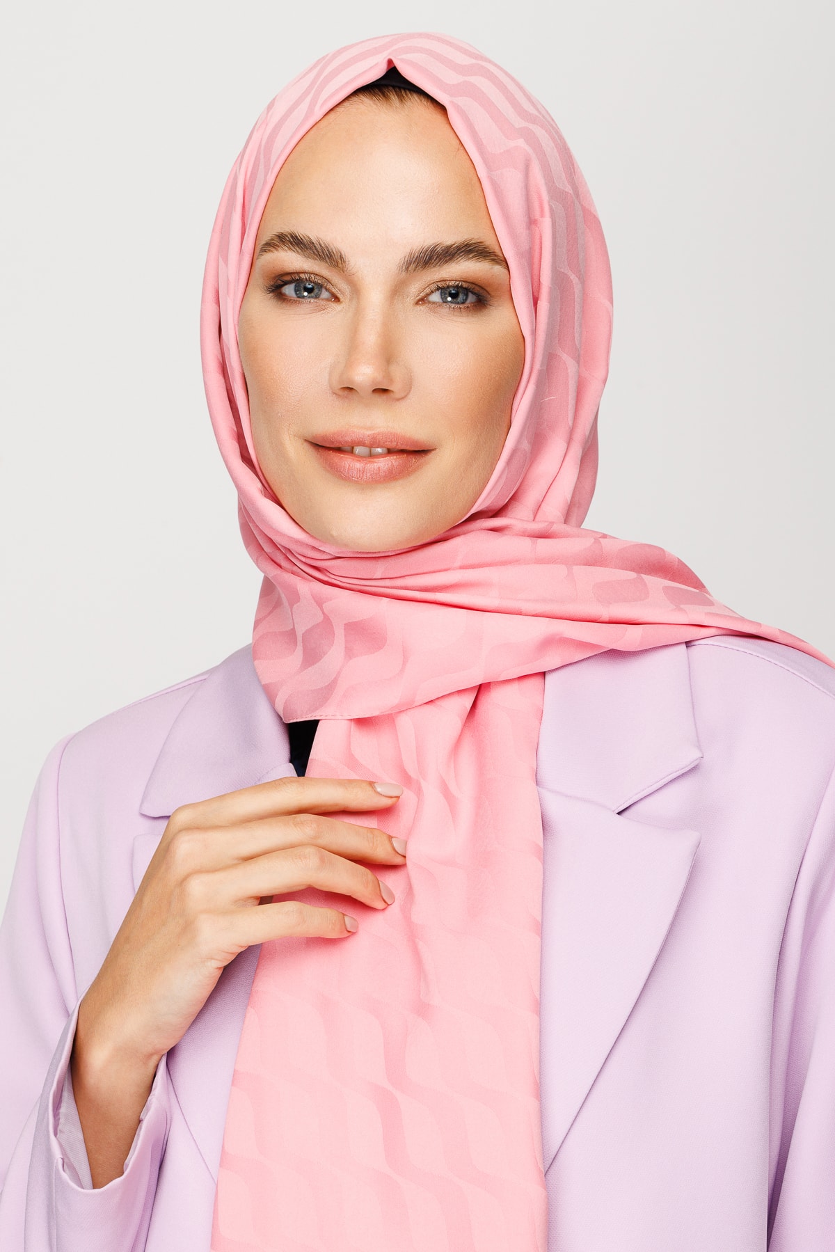 Dalga Desen İpeksi Jakar Şal - Şeker Pembe