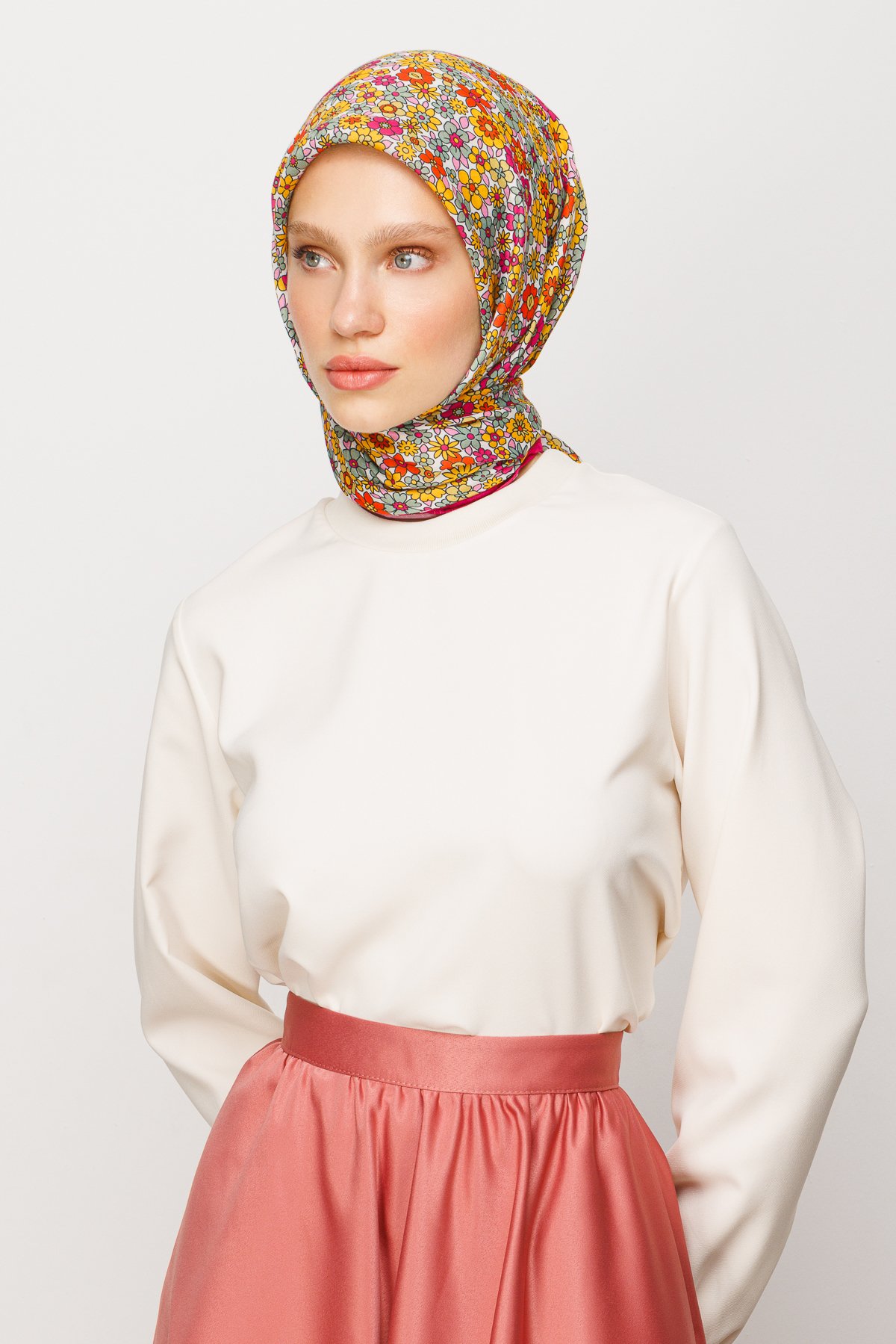 Minial Desen Dijital Soft Eşarp - Fuşya