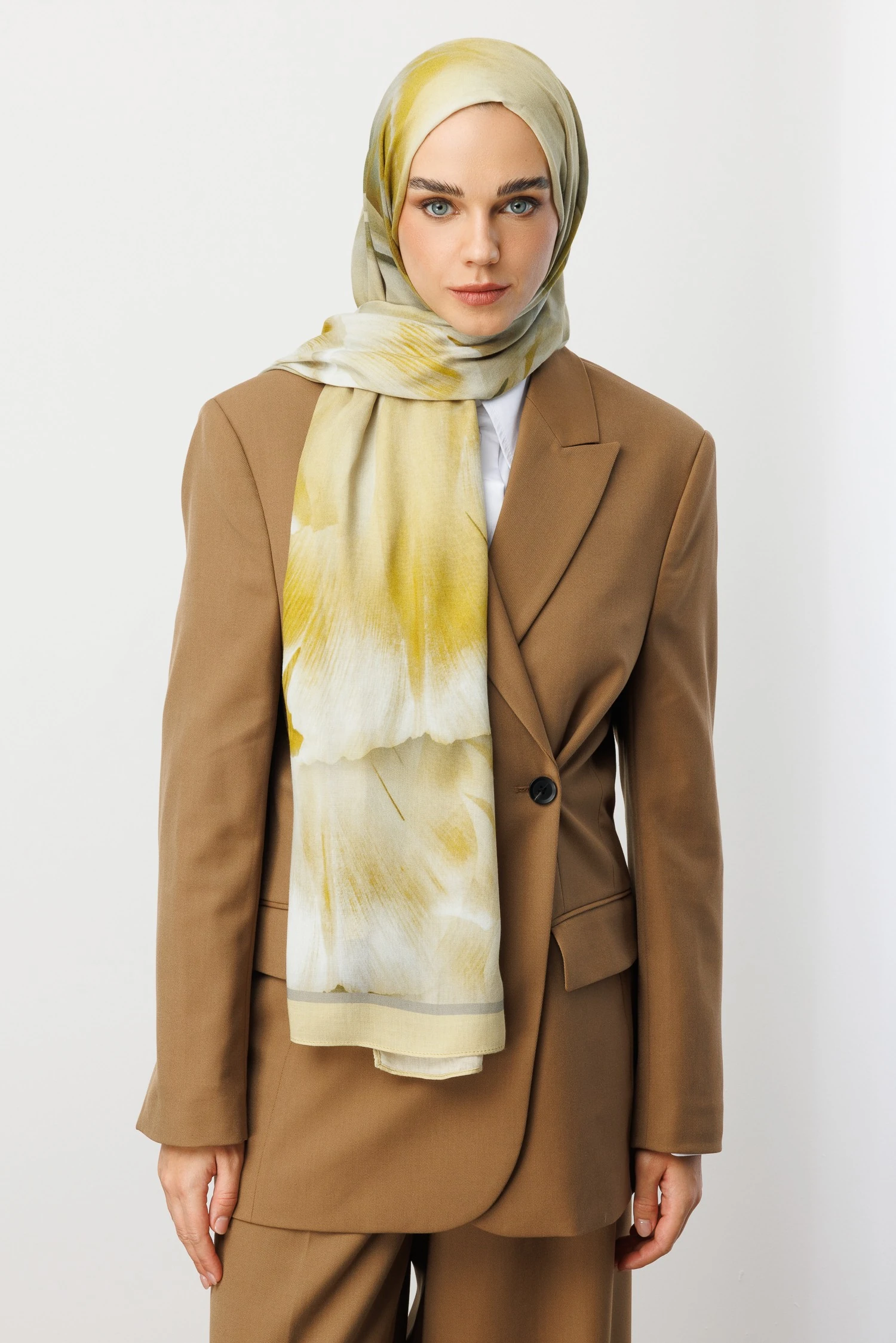 Fleur Desen Rami Şal - Oliv Yeşili