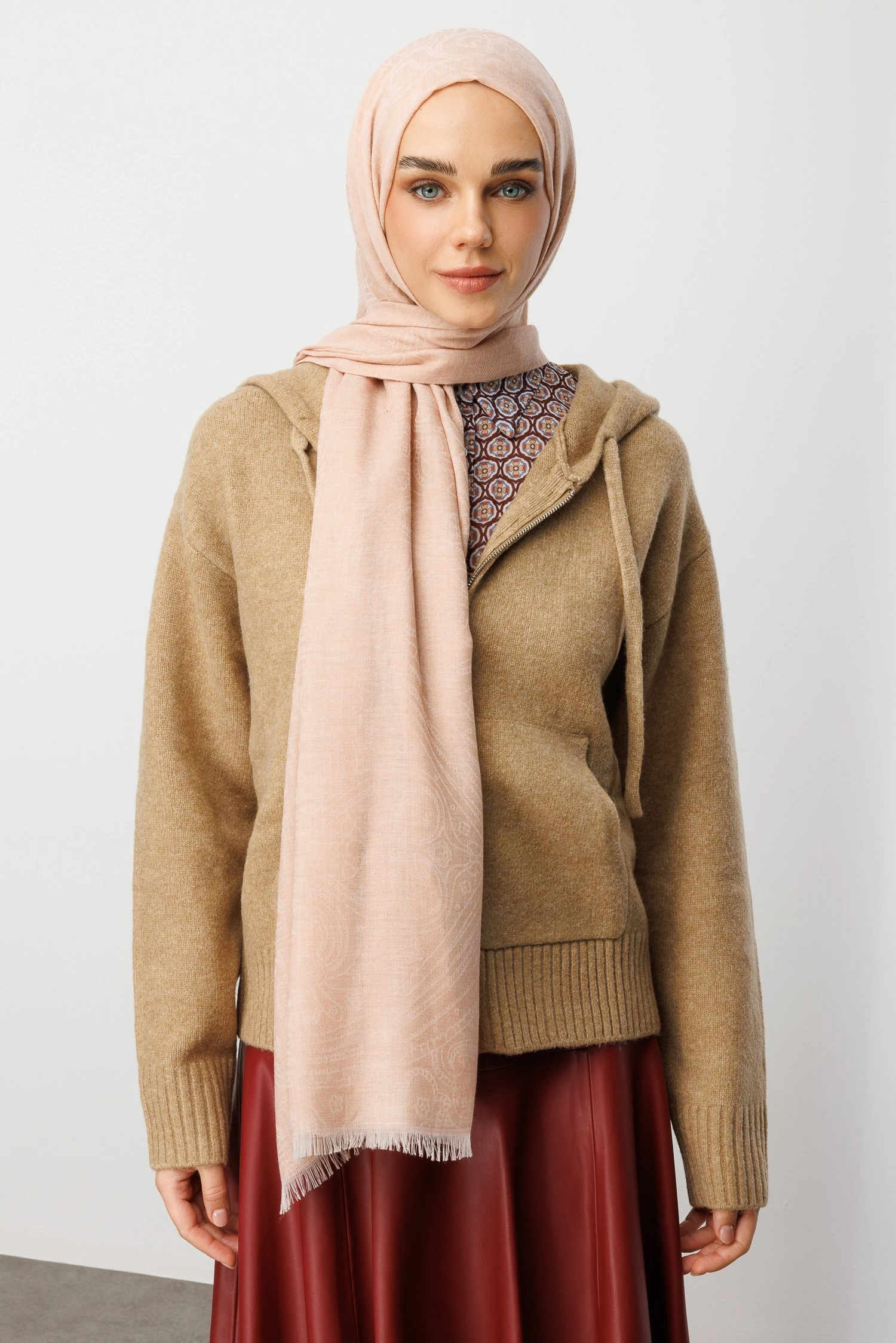 Rumi Desen Yün Kaşmir Şal - Powder