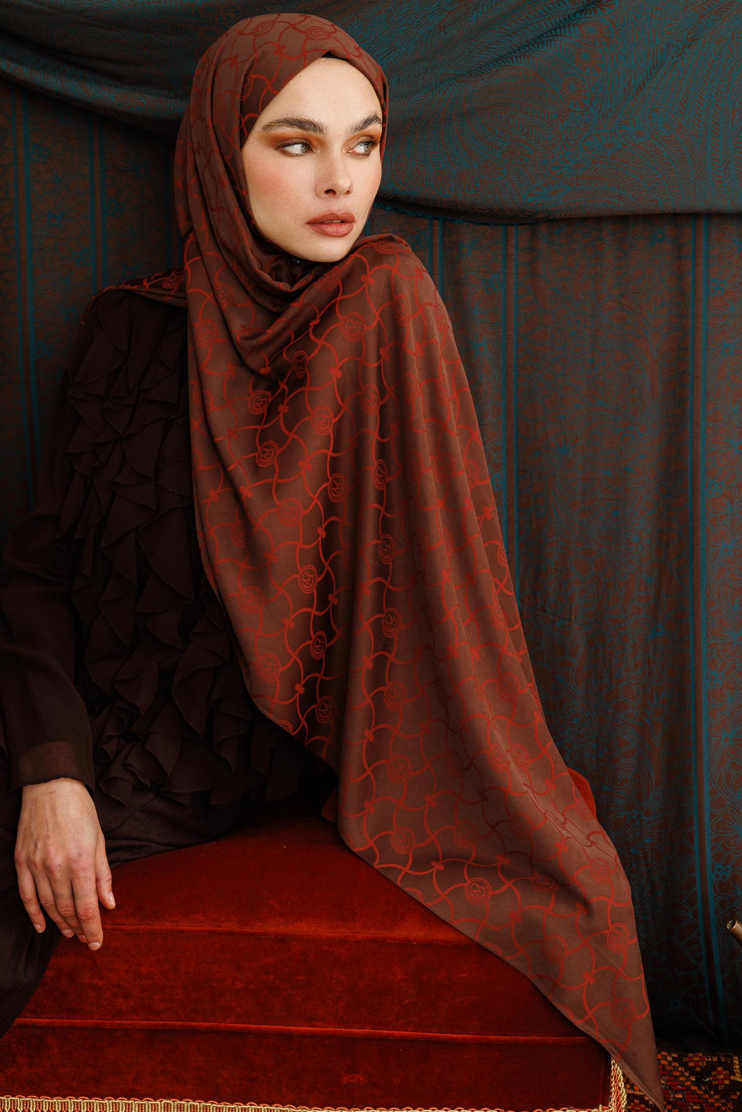 Marrakech Pattern Double-Sided Shawl - Bitter Coffee-Coffee