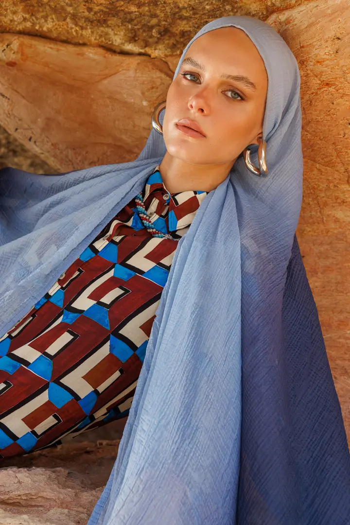 Ombre Muslin Shawl - Baby Blue