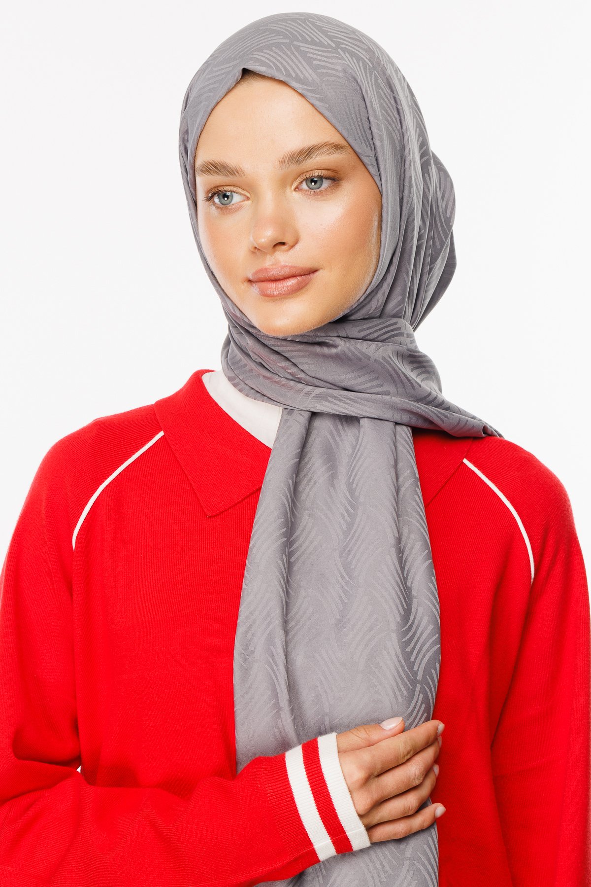 Aura Pattern Silk Jacquard Shawl - Grey