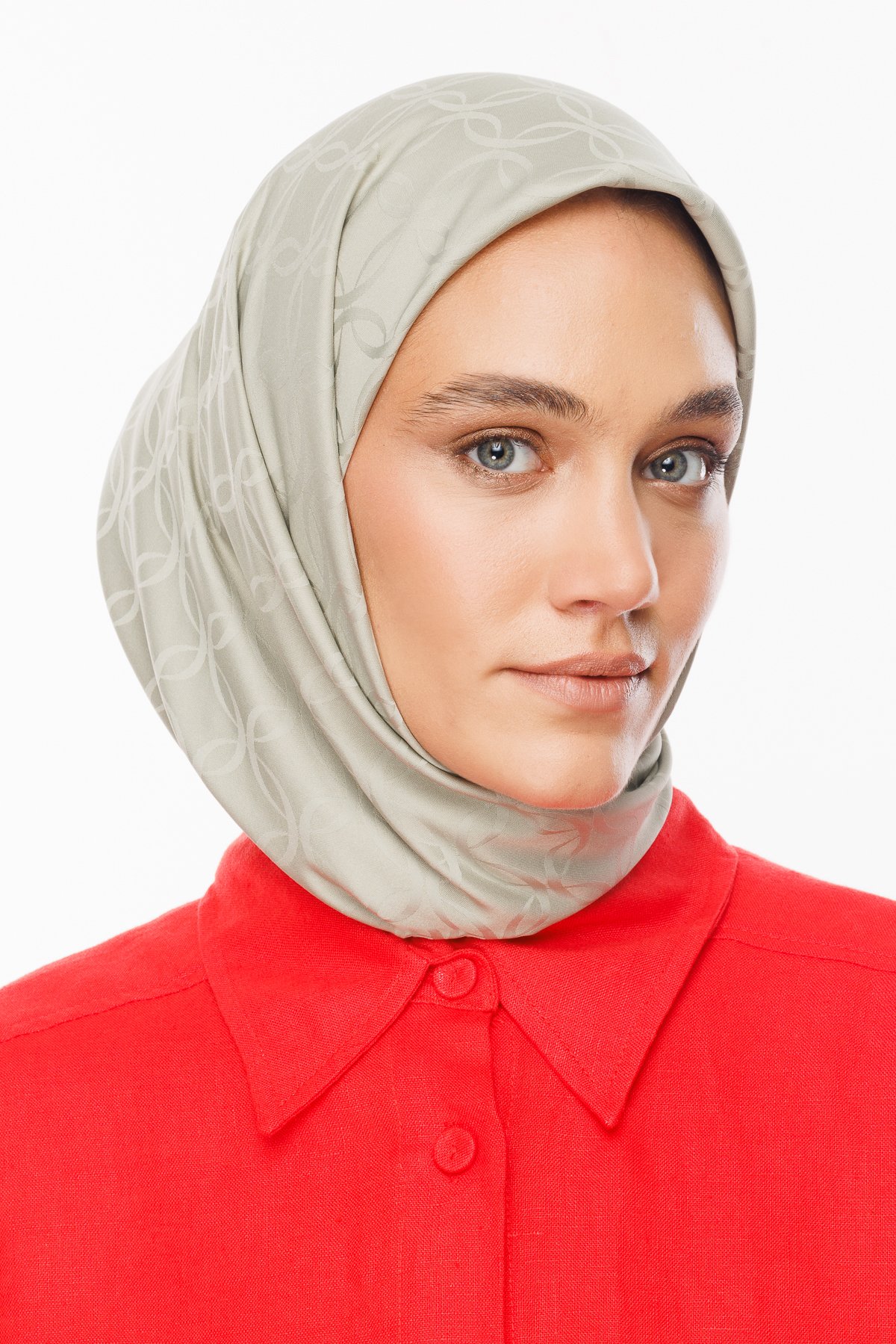 London Pattern Silky Jacquard Scarf - Sage