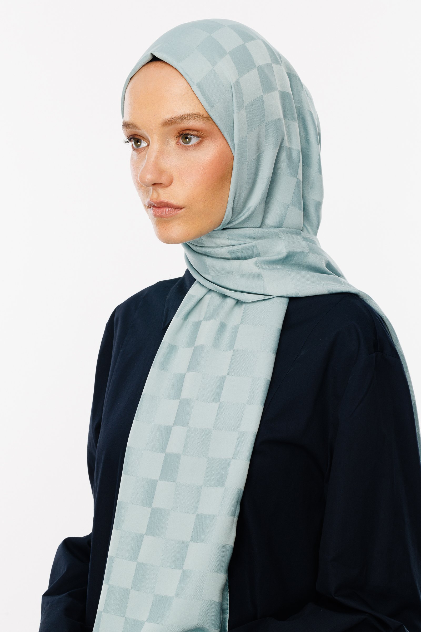 Checkers Pattern Silk Jacquard Shawl - Cağla