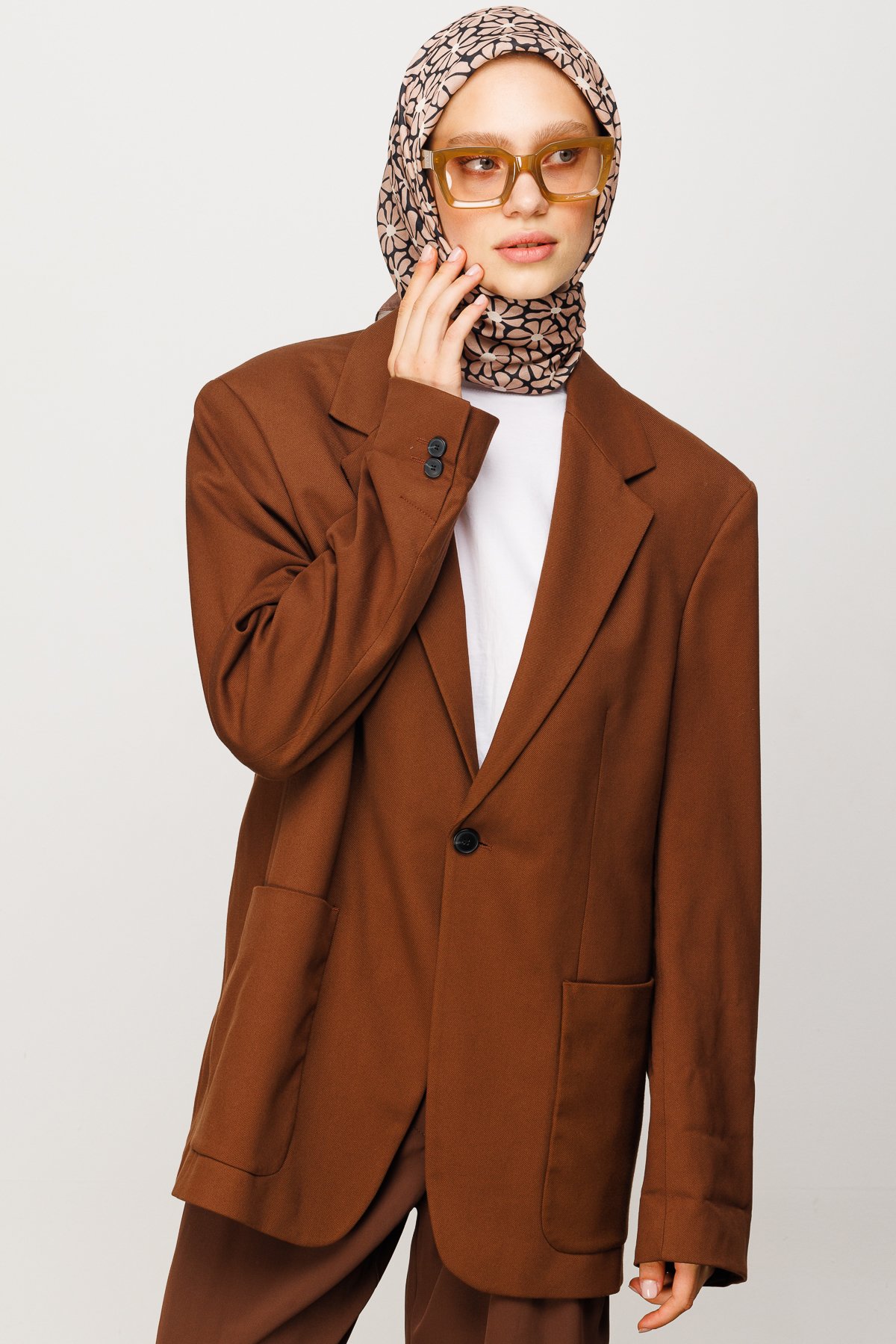 Clover Pattern Digital Soft Scarf - Brown
