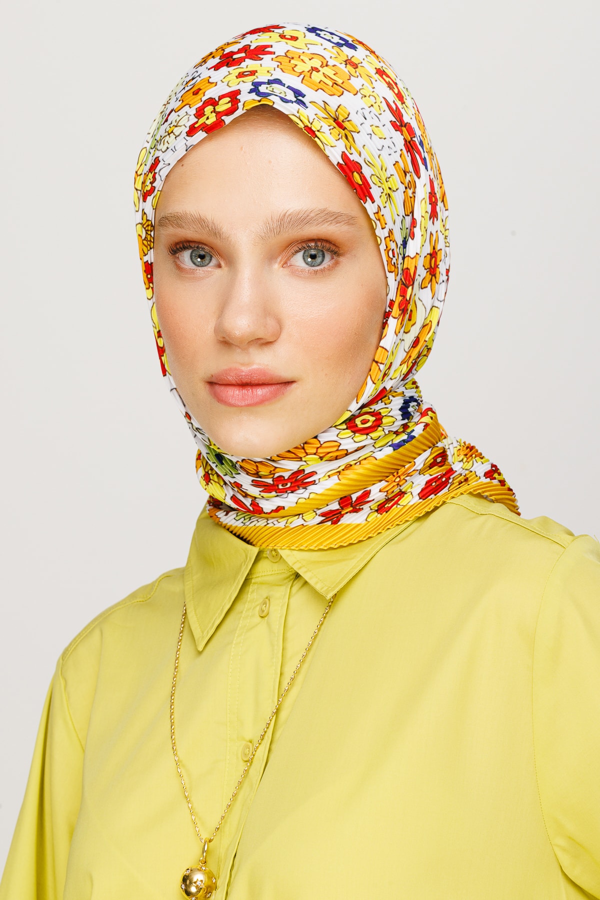 Lotus Desen Pilise Eşarp - Sarı