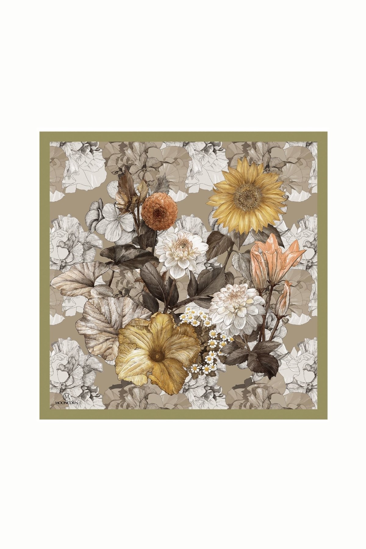 Soft Yeşil Floren Desen Pamuk Eşarp