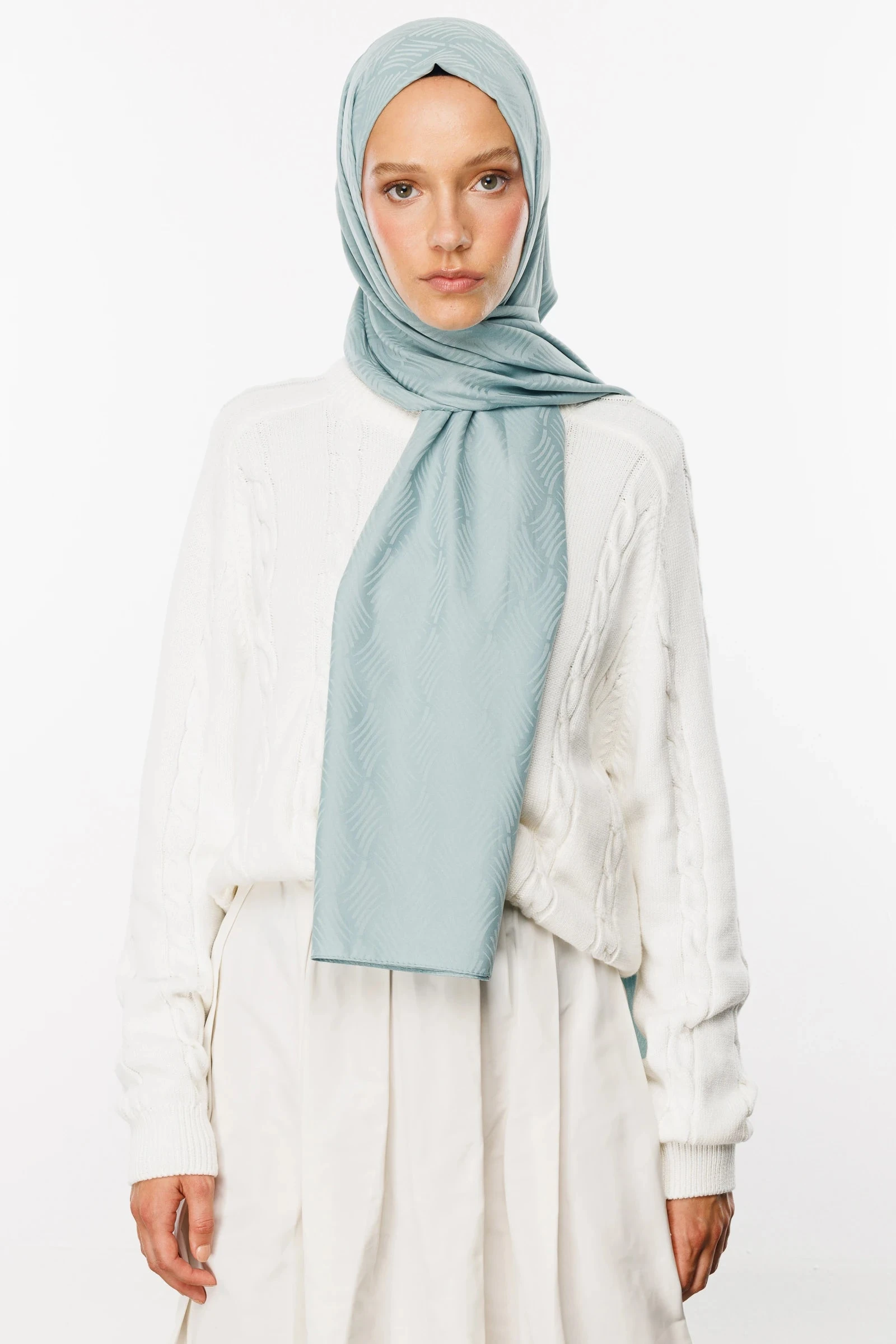Aura Silky Jacquard Hijab - Duck Egg | MOONCORN