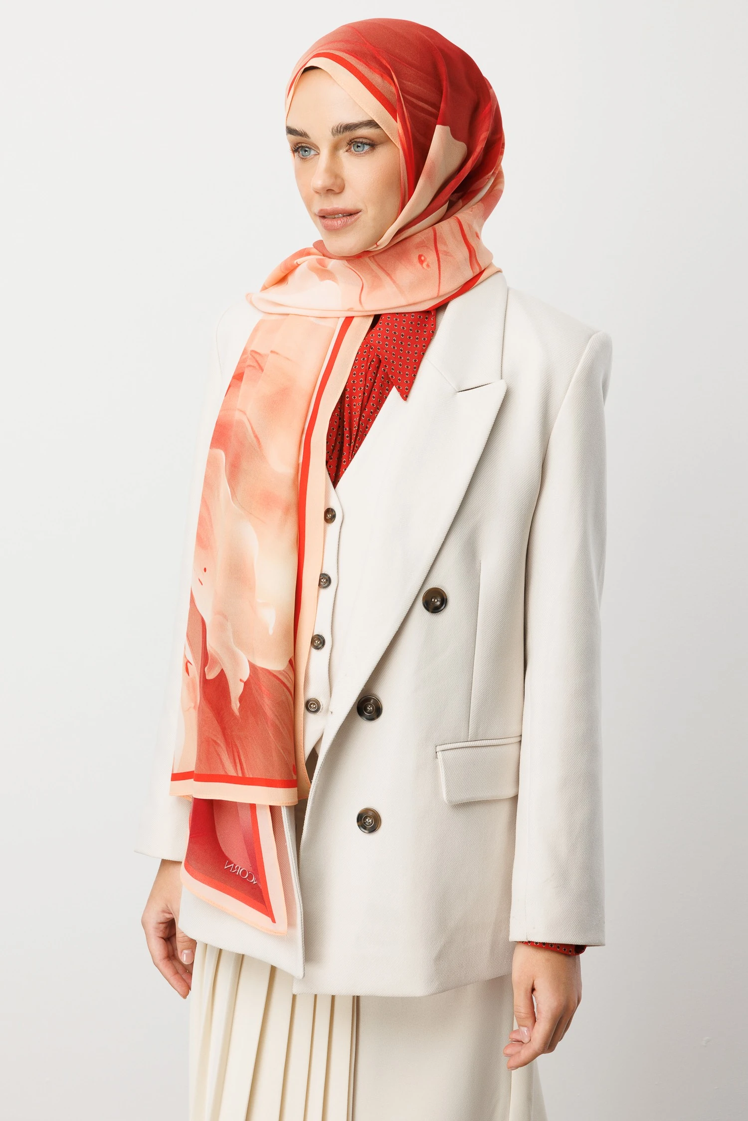 Pure Desen Hebei İpek Şal - Somon