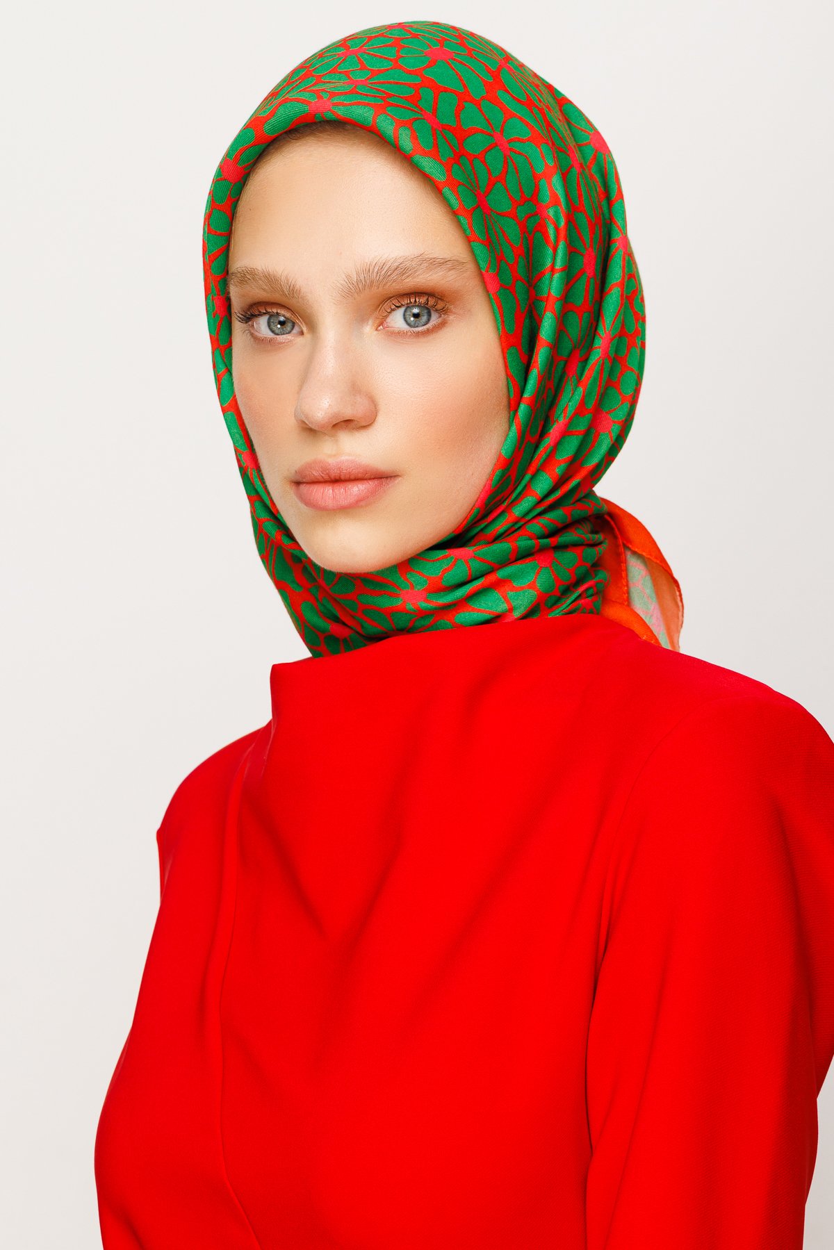 Clover Pattern Digital Soft Scarf - Turuncu