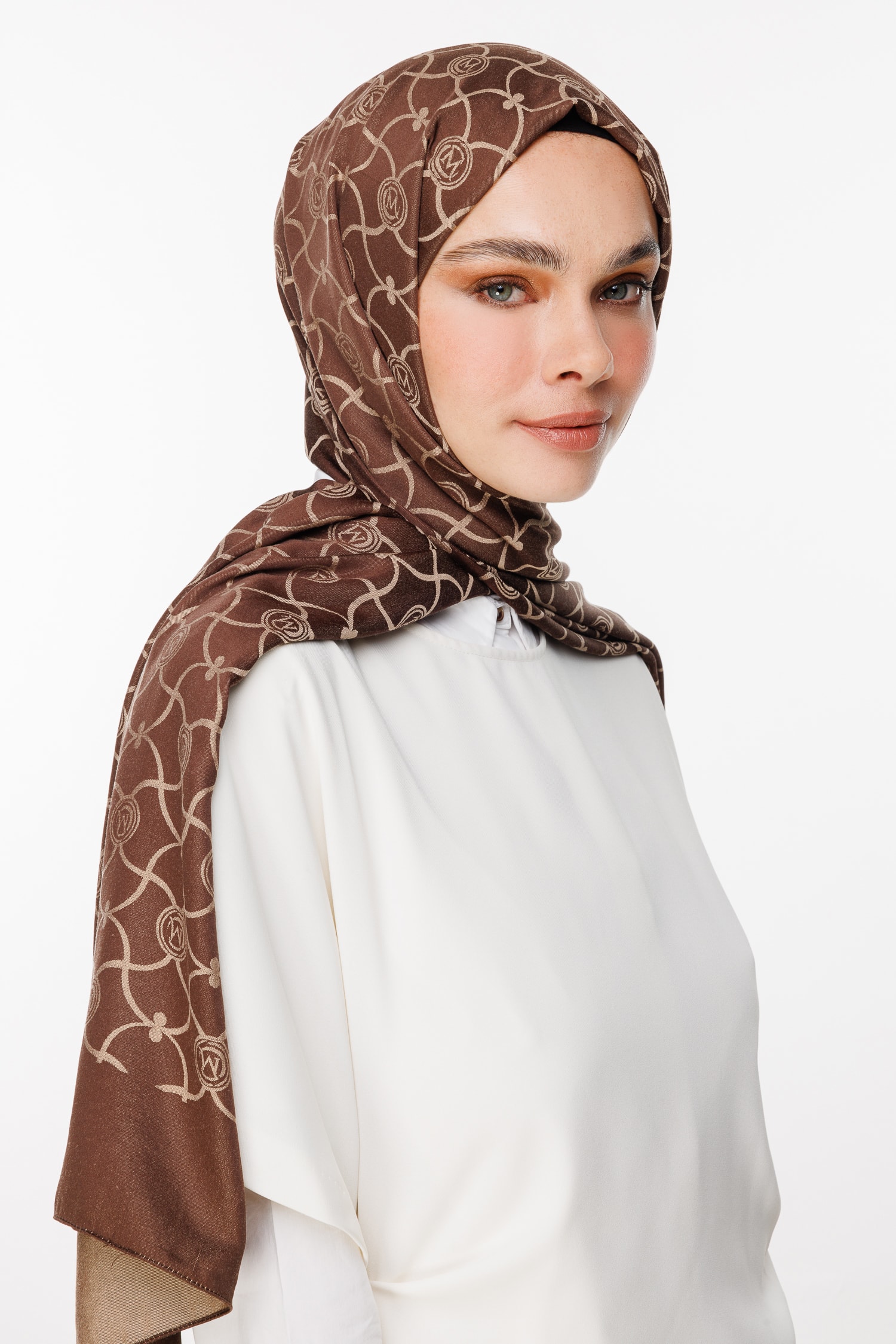 Marrakech-Pattern Reversible Shawl - Bitter Coffee-Beige