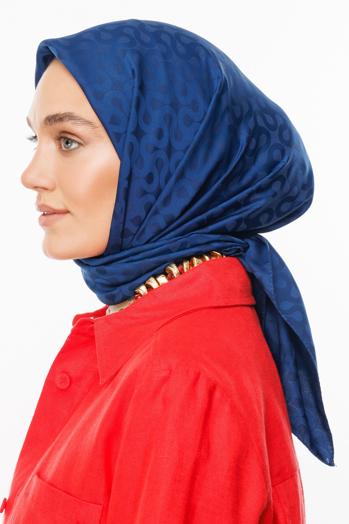 Moon Pattern Silky Jacquard Scarf - Navyblue