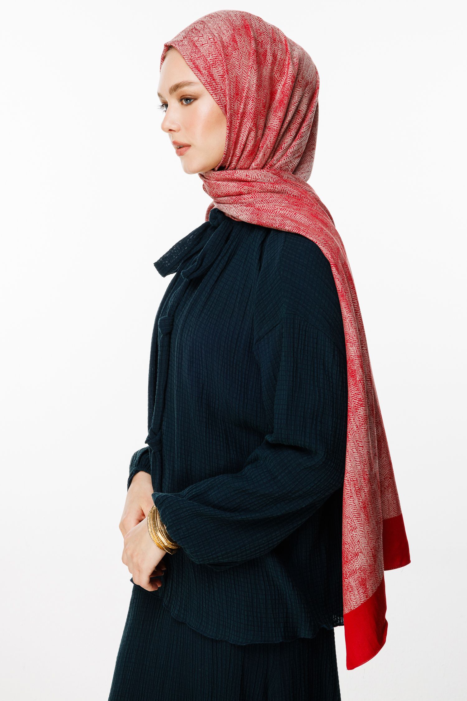 Sahra Desen Çift Taraflı Şal Bordo-Mint Yeşili