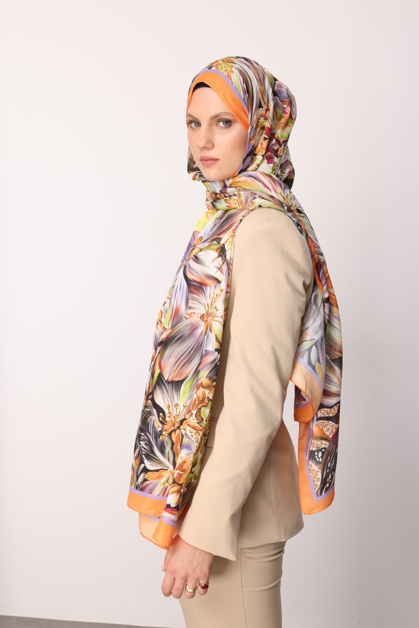 Larin Patterned Cotton Shawl - Turuncu