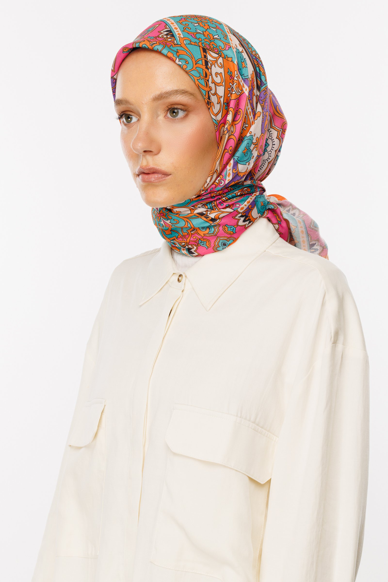 40 Patch Pattern Digital Soft Scarf - Turuncu