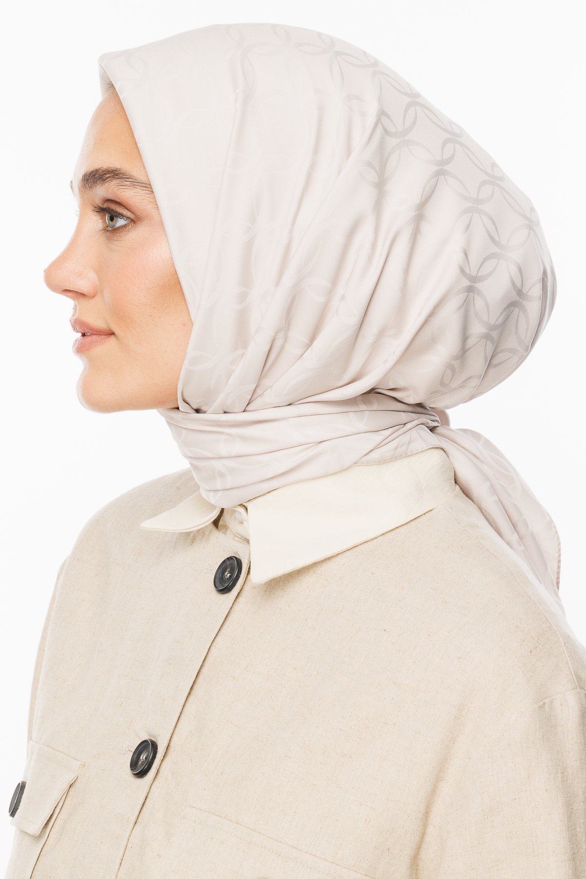 London Pattern Silky Jacquard Scarf - Stone Color
