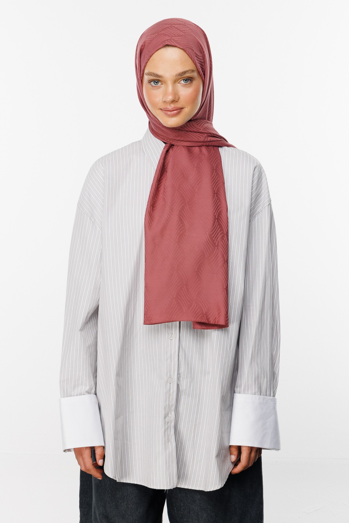 Aura Pattern Silk Jacquard Shawl - Dried Rose
