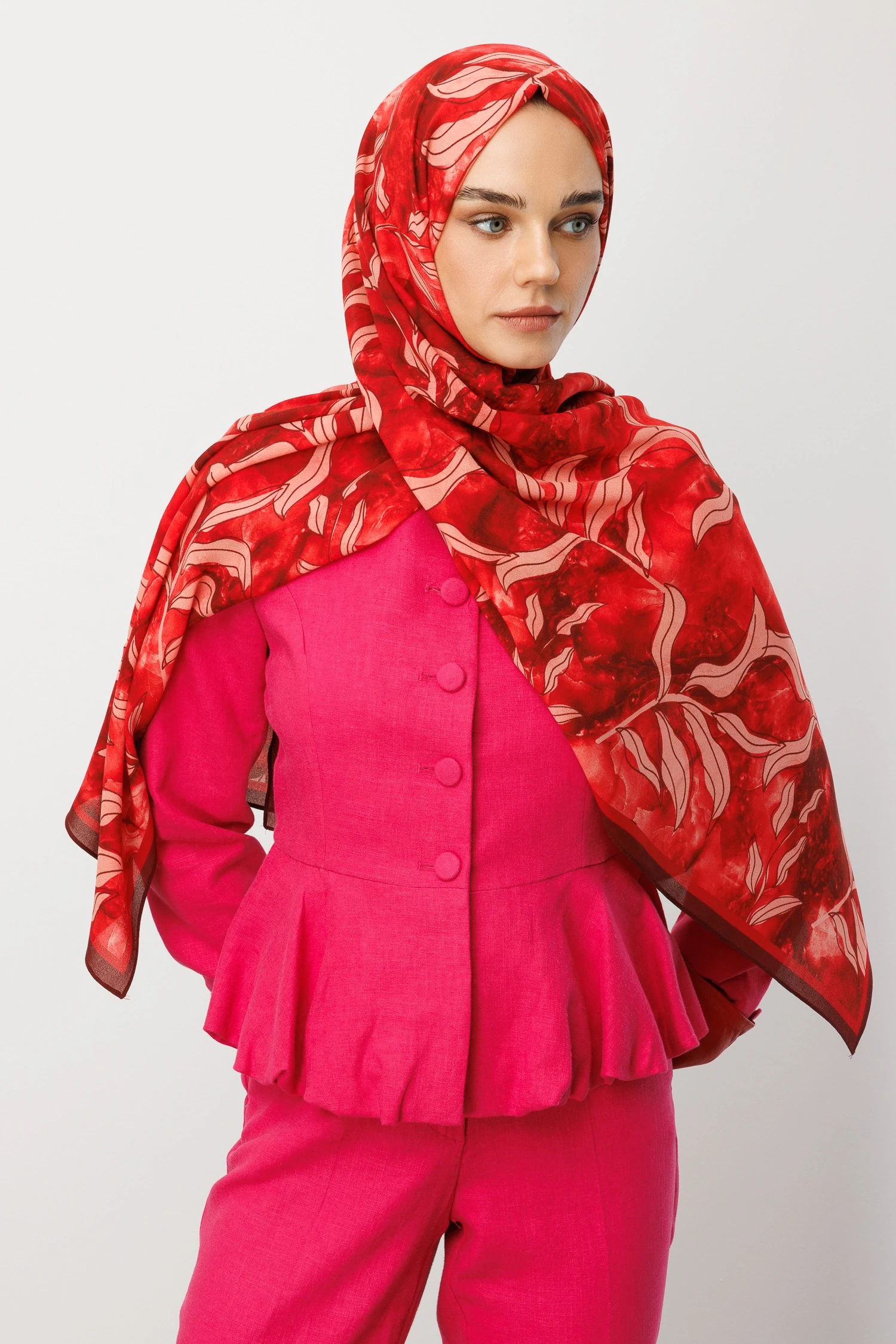 Frond Pattern Hebei Silk Shawl - Burgundy