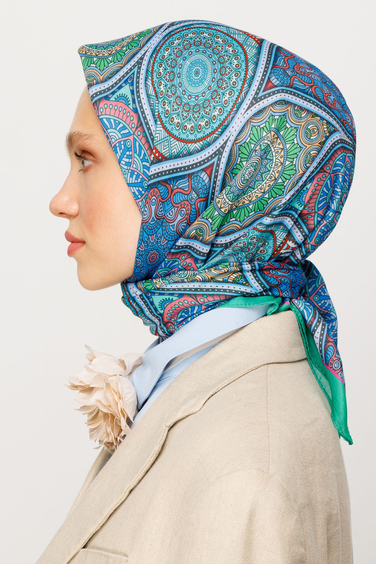 Ethnic Pattern Digital Soft Scarf - Water Green