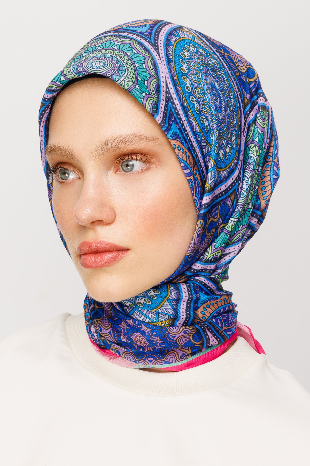 Ethnic Pattern Digital Soft Scarf - İndigo