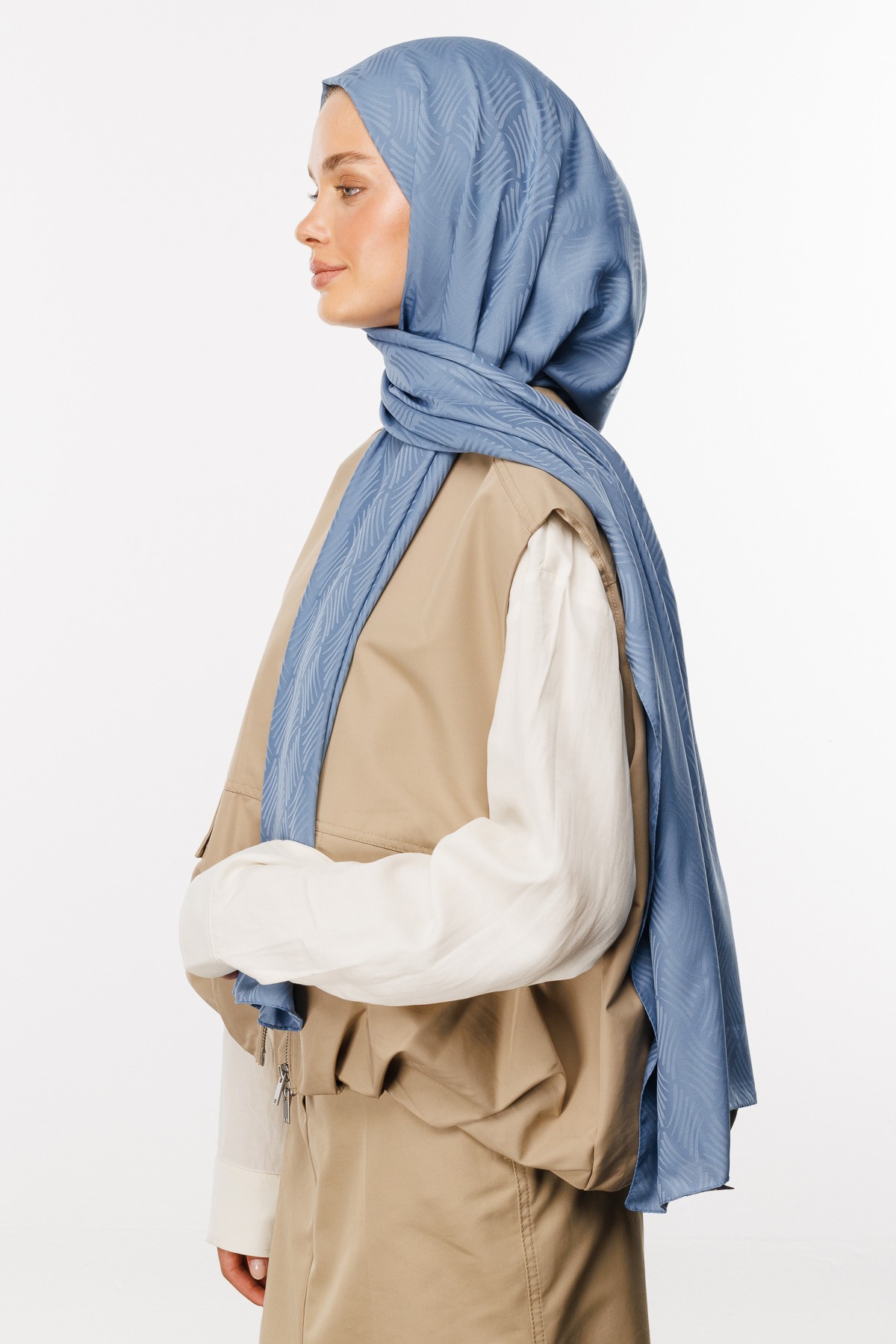 Aura Pattern Silk Jacquard Shawl - Sky Blue