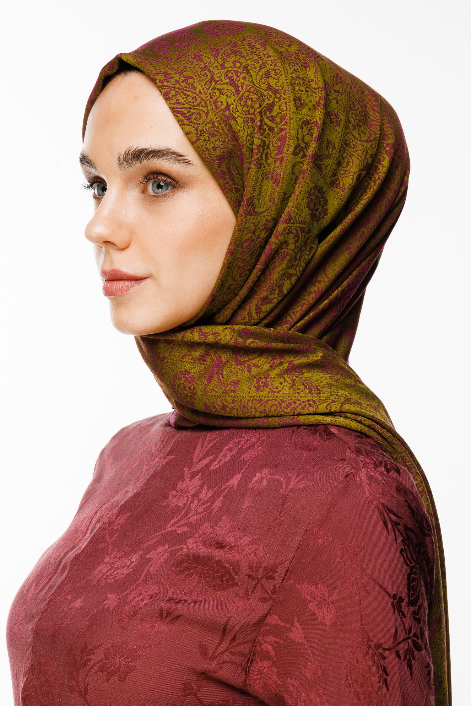 Henna Pattern Double-Sided Shawl - Fat Green-Damson